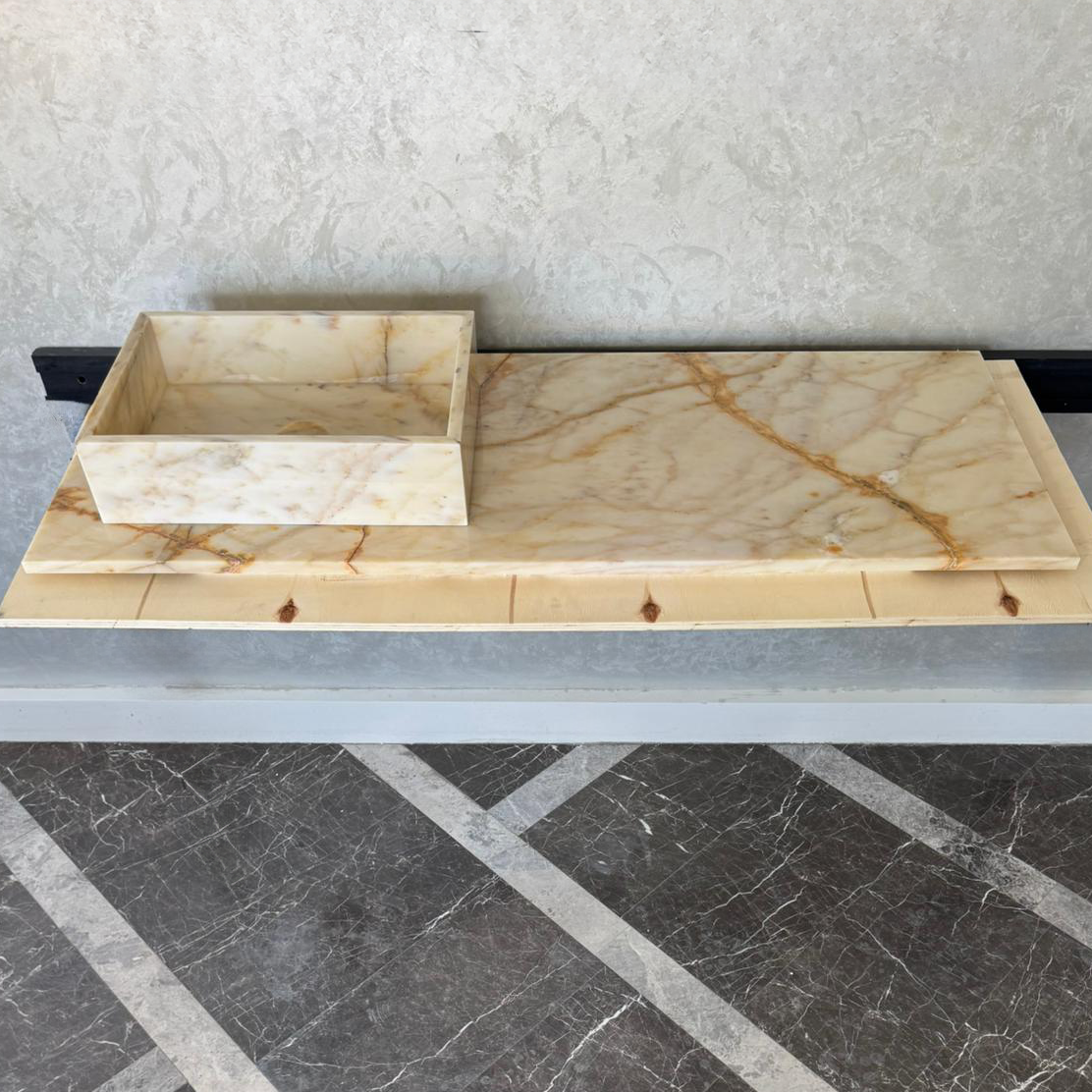 Custom Calacatta Gold Marble Sink – Handmade Natural Stone Bathroom Basin, Luxury Goldish Marble Vanity Top, Countertop and Sink
