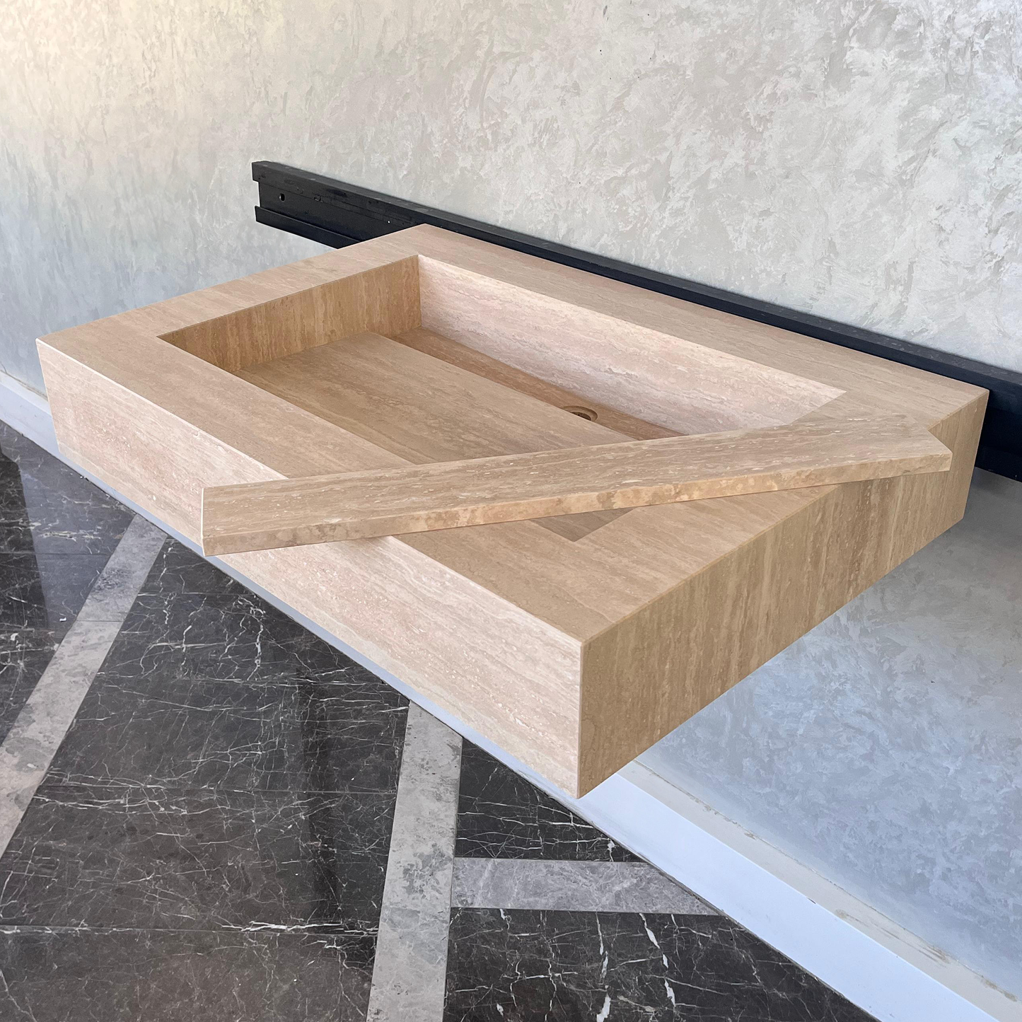 Custom Travertine Sink, Handmade Custom Beige Travertine Sink, Vein Cut Travertine Vanity (TR-66) ( Top Sink, Sink For Bathroom, Marble Vessel Sink