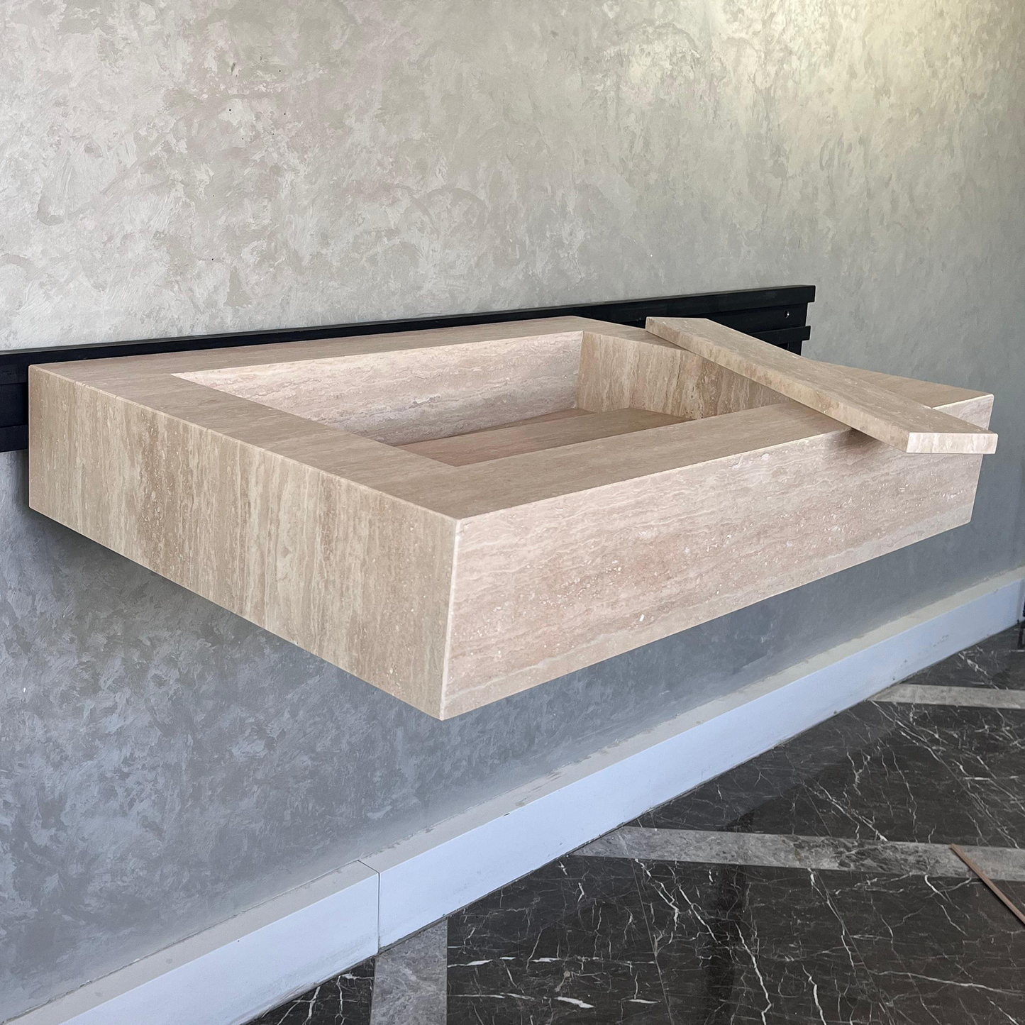 Custom Travertine Sink, Handmade Custom Beige Travertine Sink, Vein Cut Travertine Vanity (TR-66) ( Top Sink, Sink For Bathroom, Marble Vessel Sink