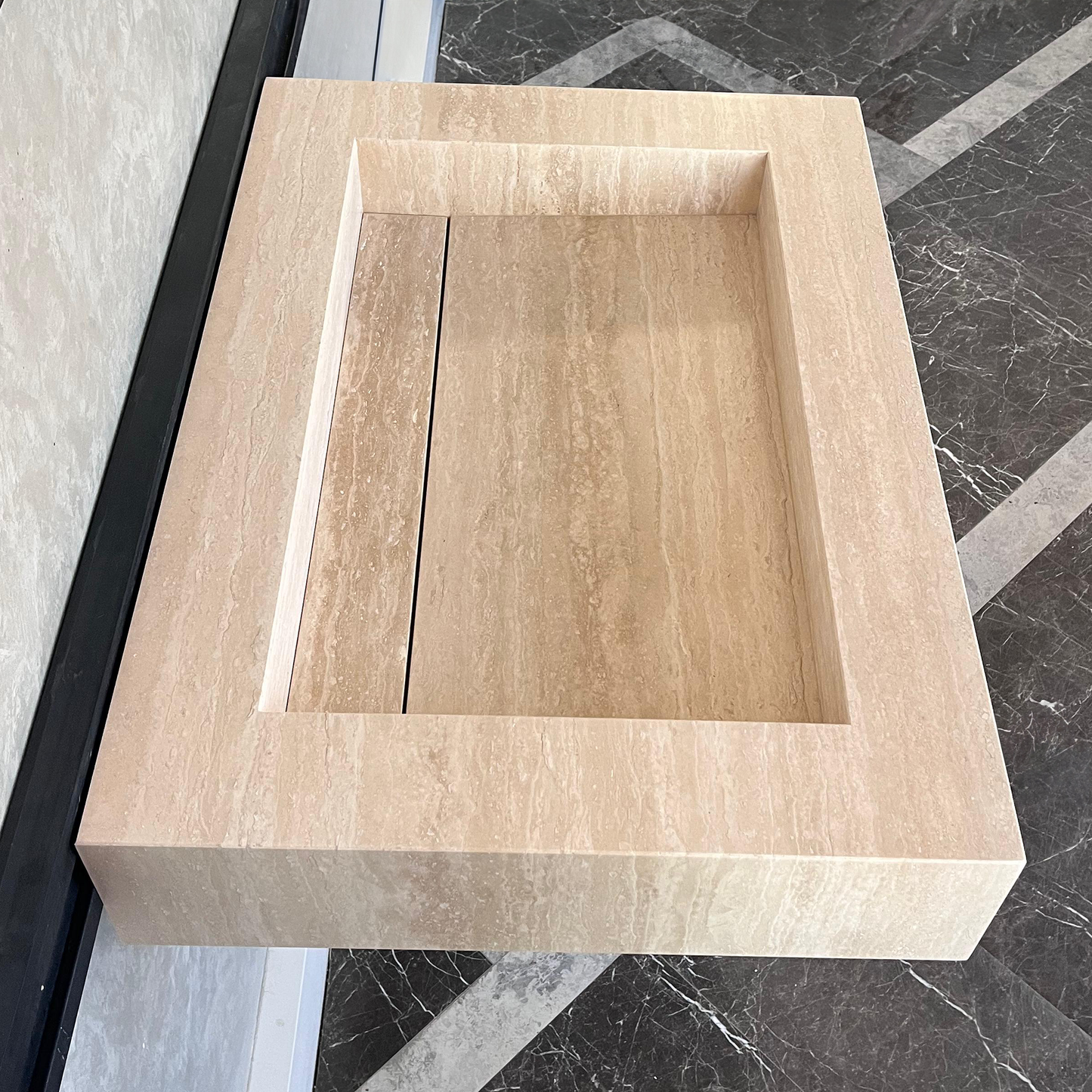 Custom Travertine Sink, Handmade Custom Beige Travertine Sink, Vein Cut Travertine Vanity (TR-66) ( Top Sink, Sink For Bathroom, Marble Vessel Sink