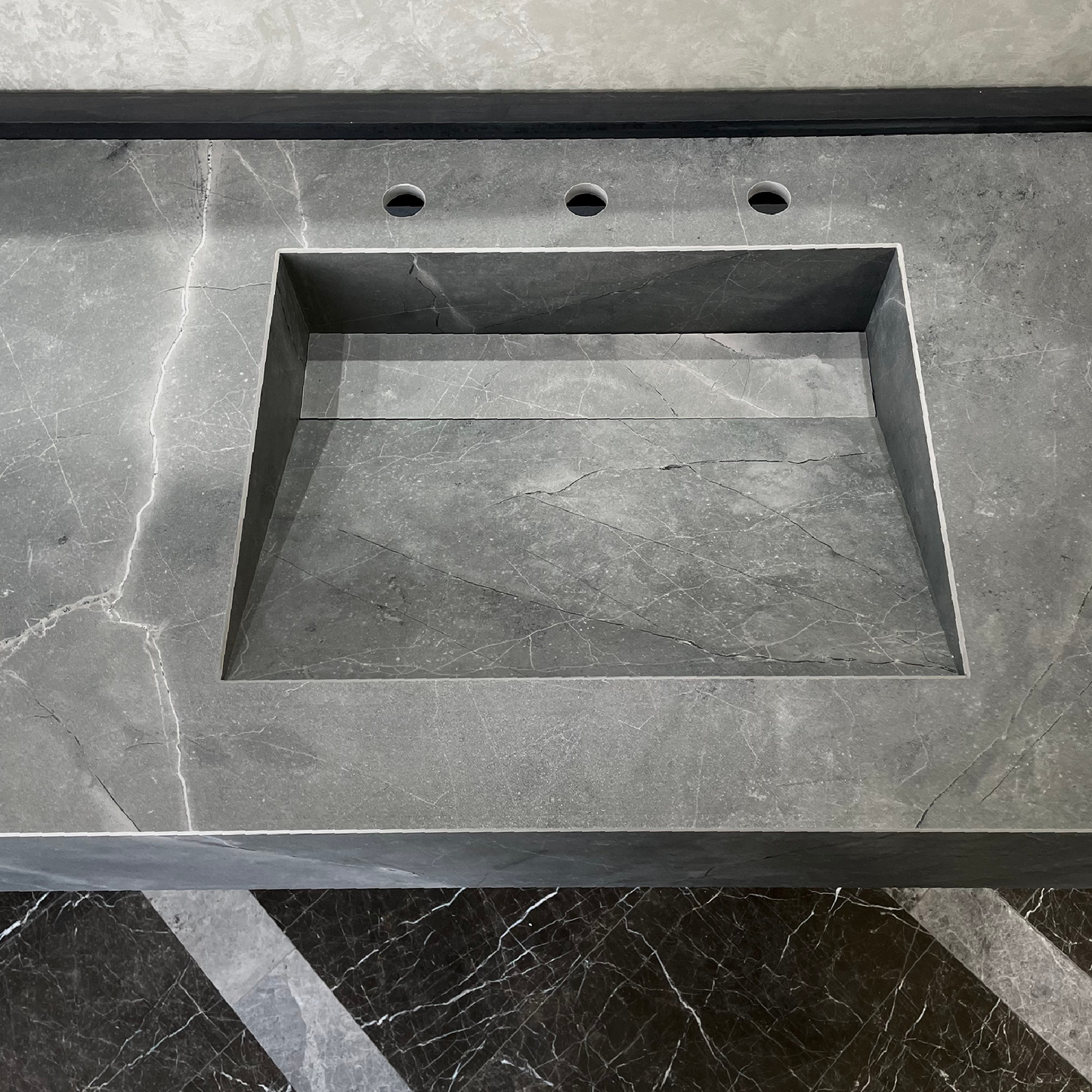 HANDCRAFTED ARMANI GREY HIGH ENGINEERED PORCELAIN DOUBLE SINK (ES-096)