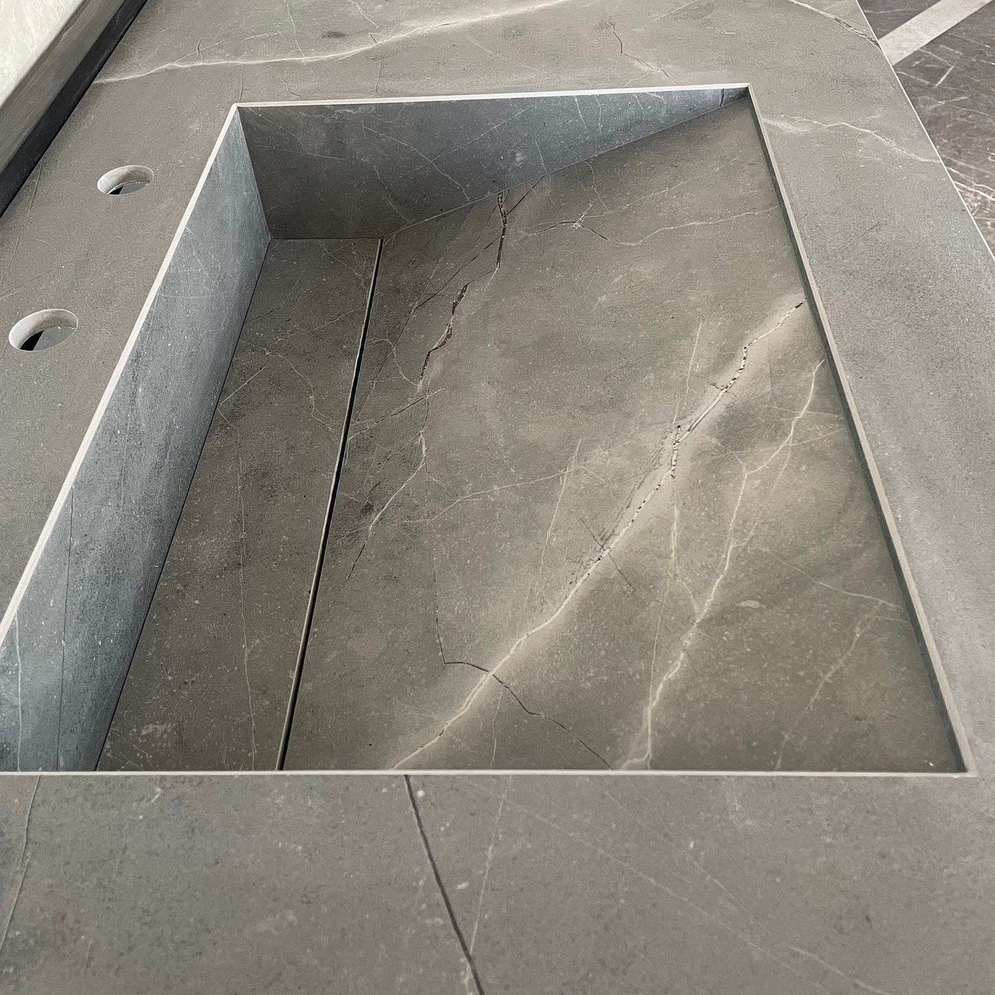 HANDCRAFTED ARMANI GREY HIGH ENGINEERED PORCELAIN DOUBLE SINK (ES-096)