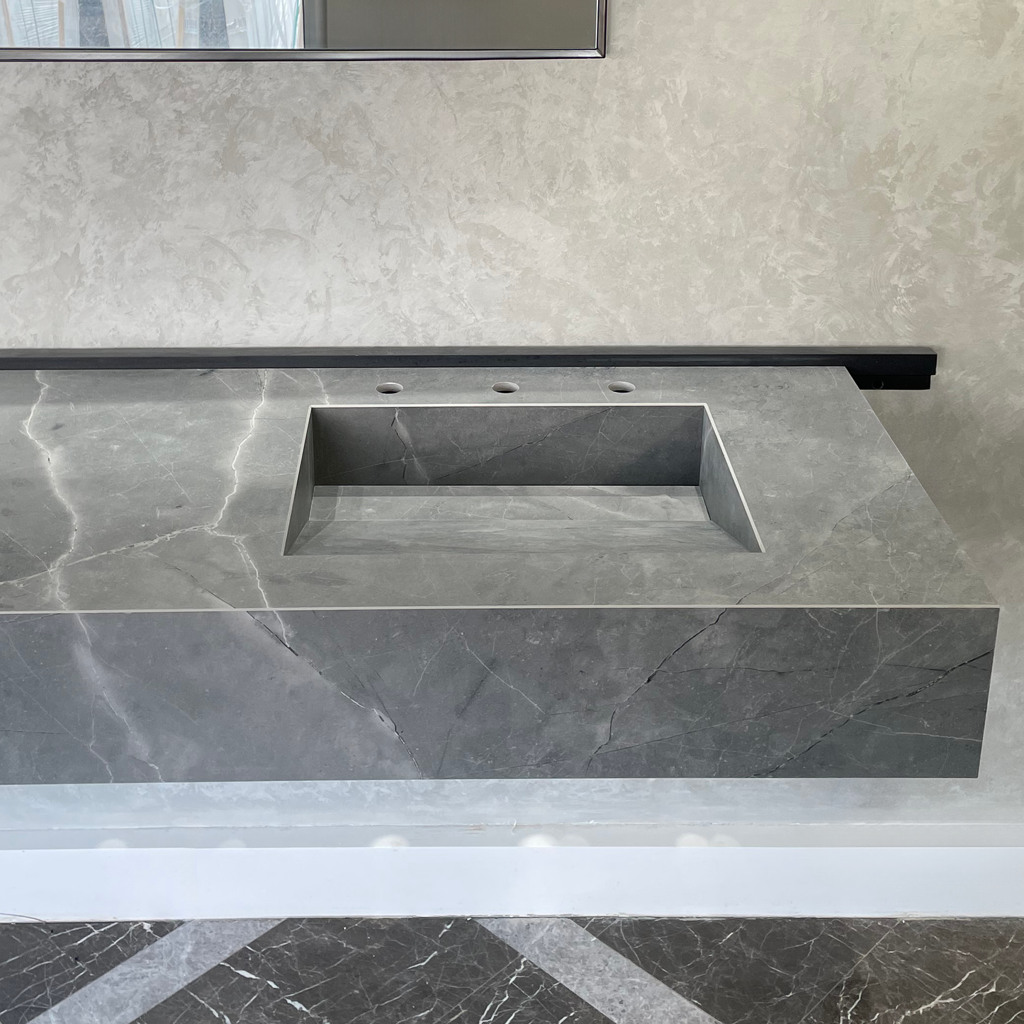 HANDCRAFTED ARMANI GREY HIGH ENGINEERED PORCELAIN DOUBLE SINK (ES-096)