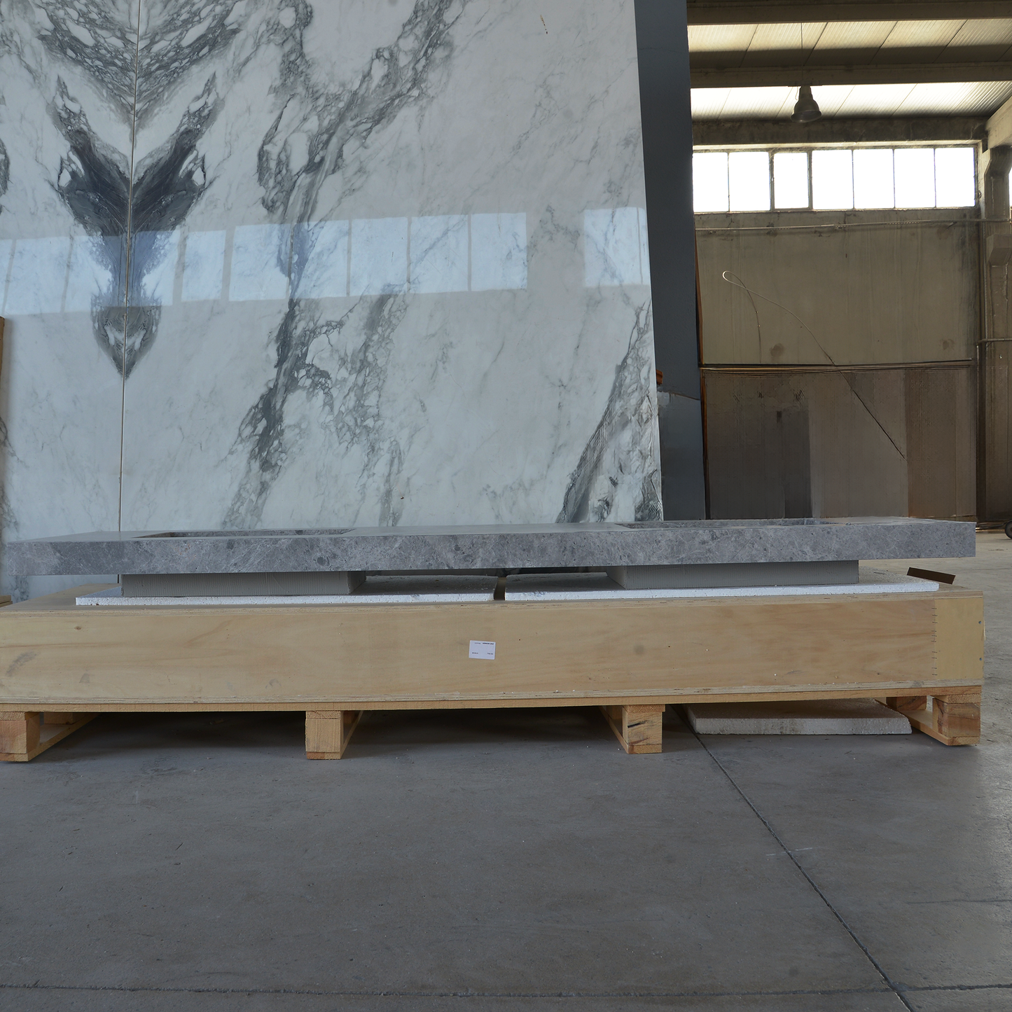 HANDCRAFTED CUSTOM TUNDRA GREY MARBLE DOUBLE SINK (NS-137)