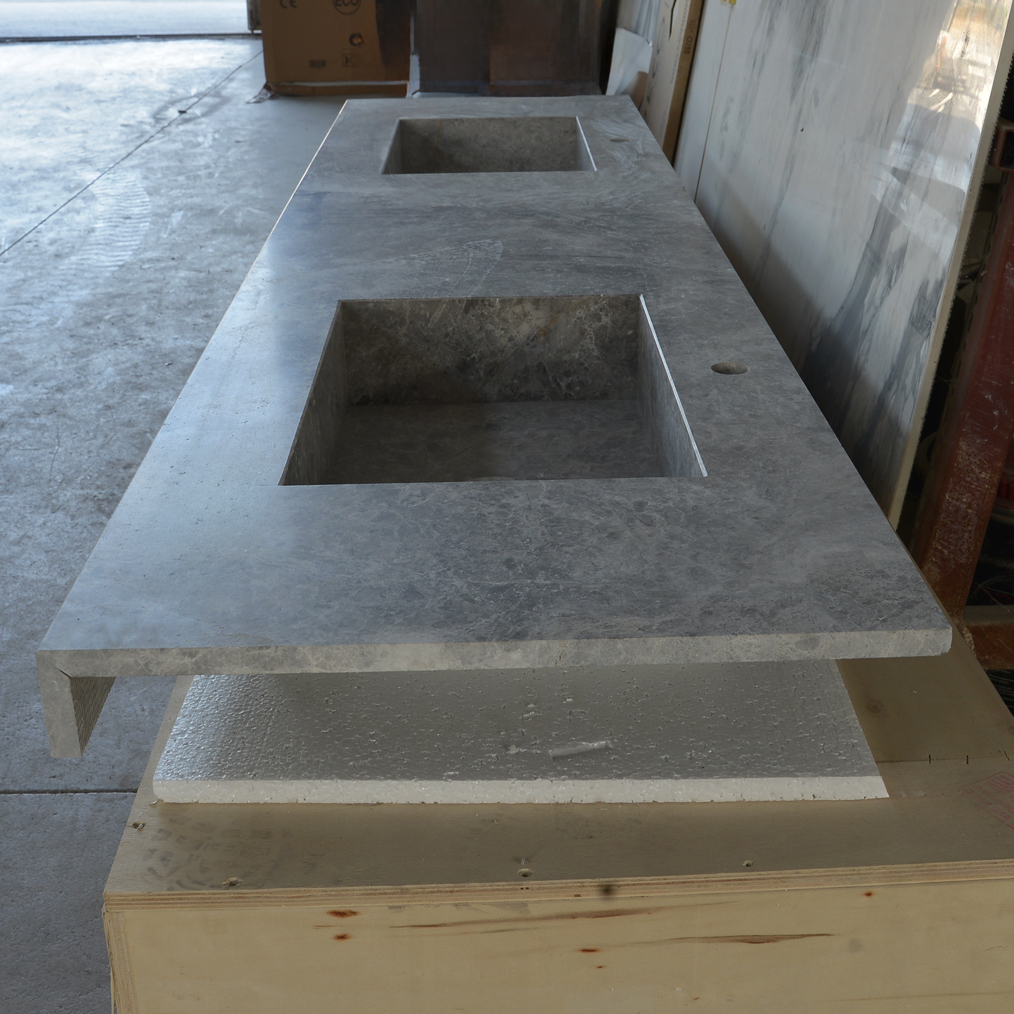 HANDCRAFTED CUSTOM TUNDRA GREY MARBLE DOUBLE SINK (NS-137)