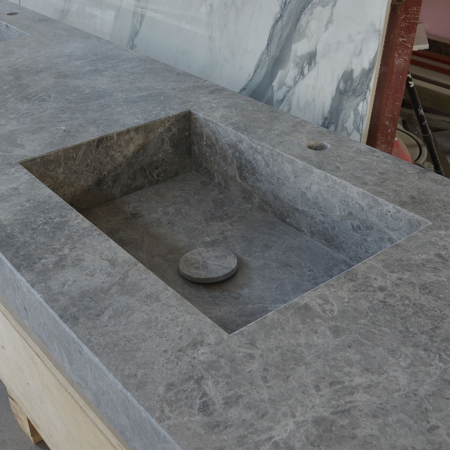 HANDCRAFTED CUSTOM TUNDRA GREY MARBLE DOUBLE SINK (NS-137)