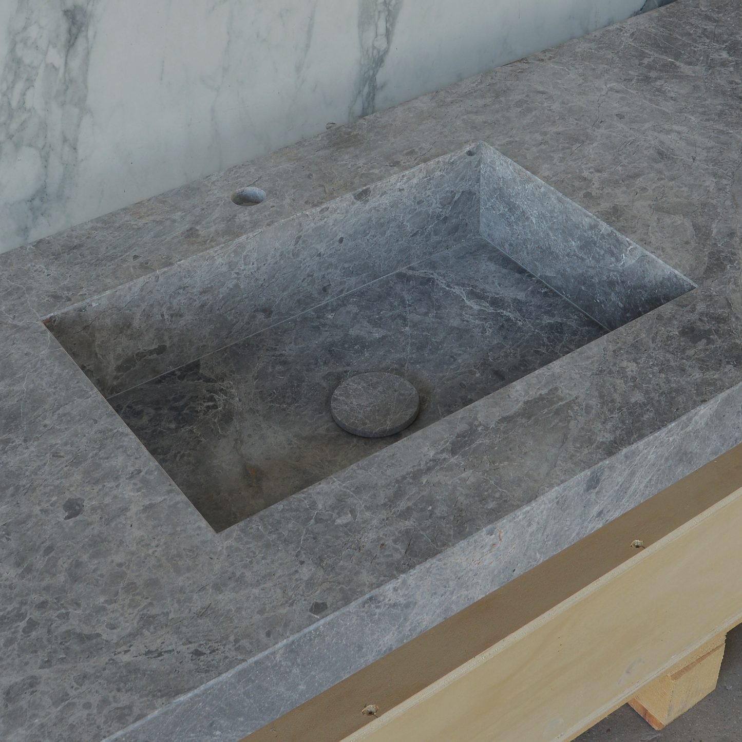 HANDCRAFTED CUSTOM TUNDRA GREY MARBLE DOUBLE SINK (NS-137)