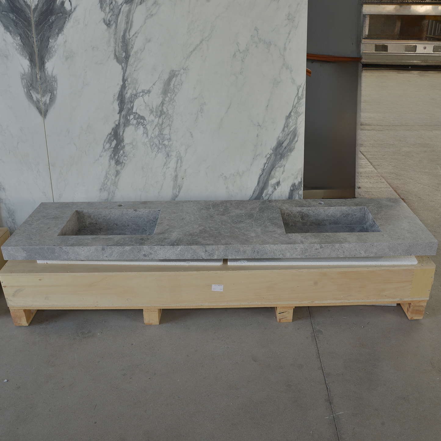 HANDCRAFTED CUSTOM TUNDRA GREY MARBLE DOUBLE SINK (NS-137)