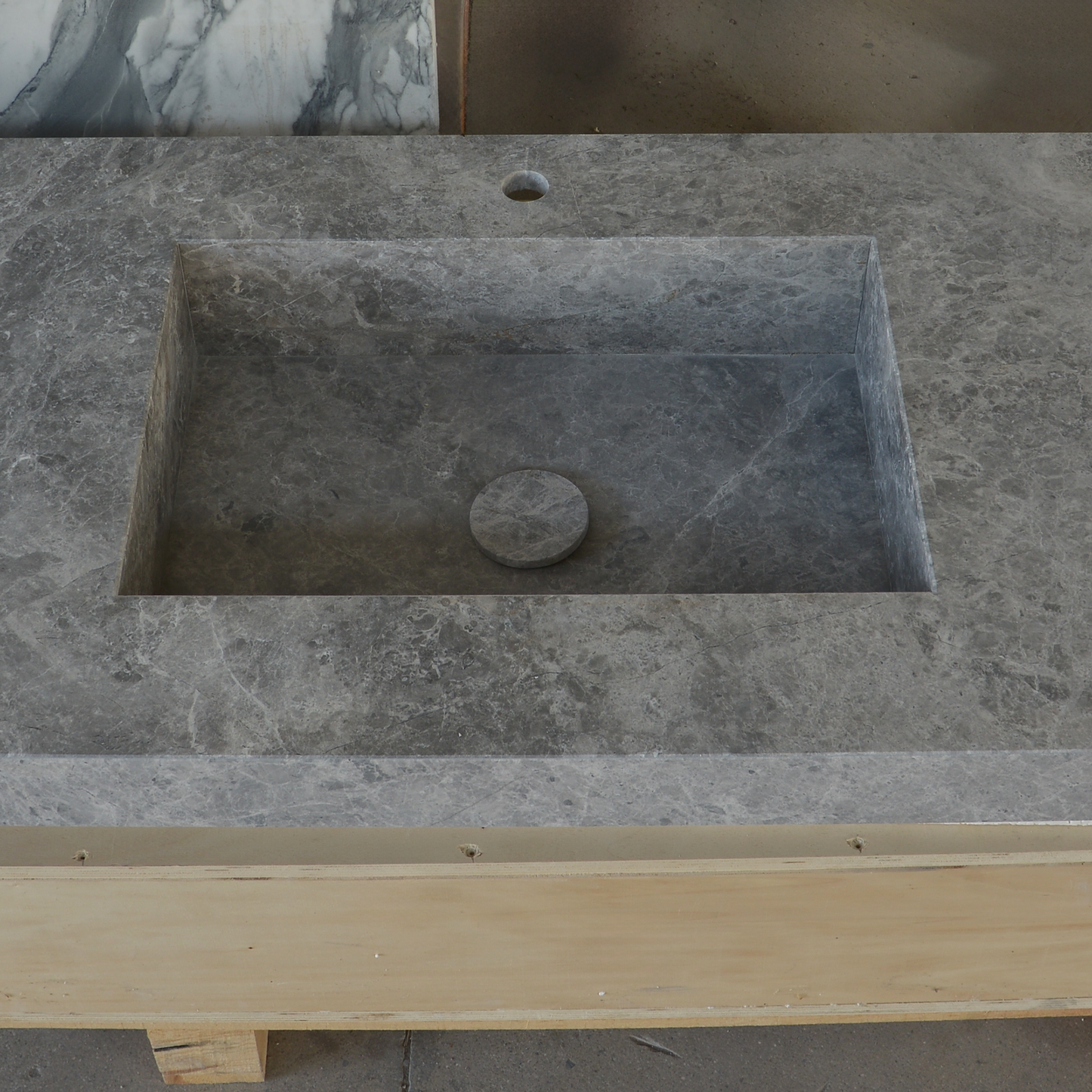 HANDCRAFTED CUSTOM TUNDRA GREY MARBLE DOUBLE SINK (NS-137)