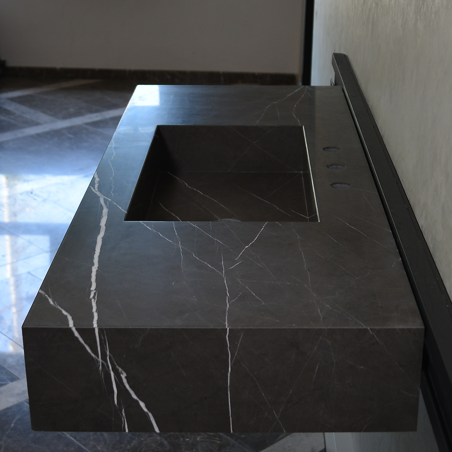 HANDCRAFTED CUSTOM PIETRA GREY MARBLE SINK (NS-081)