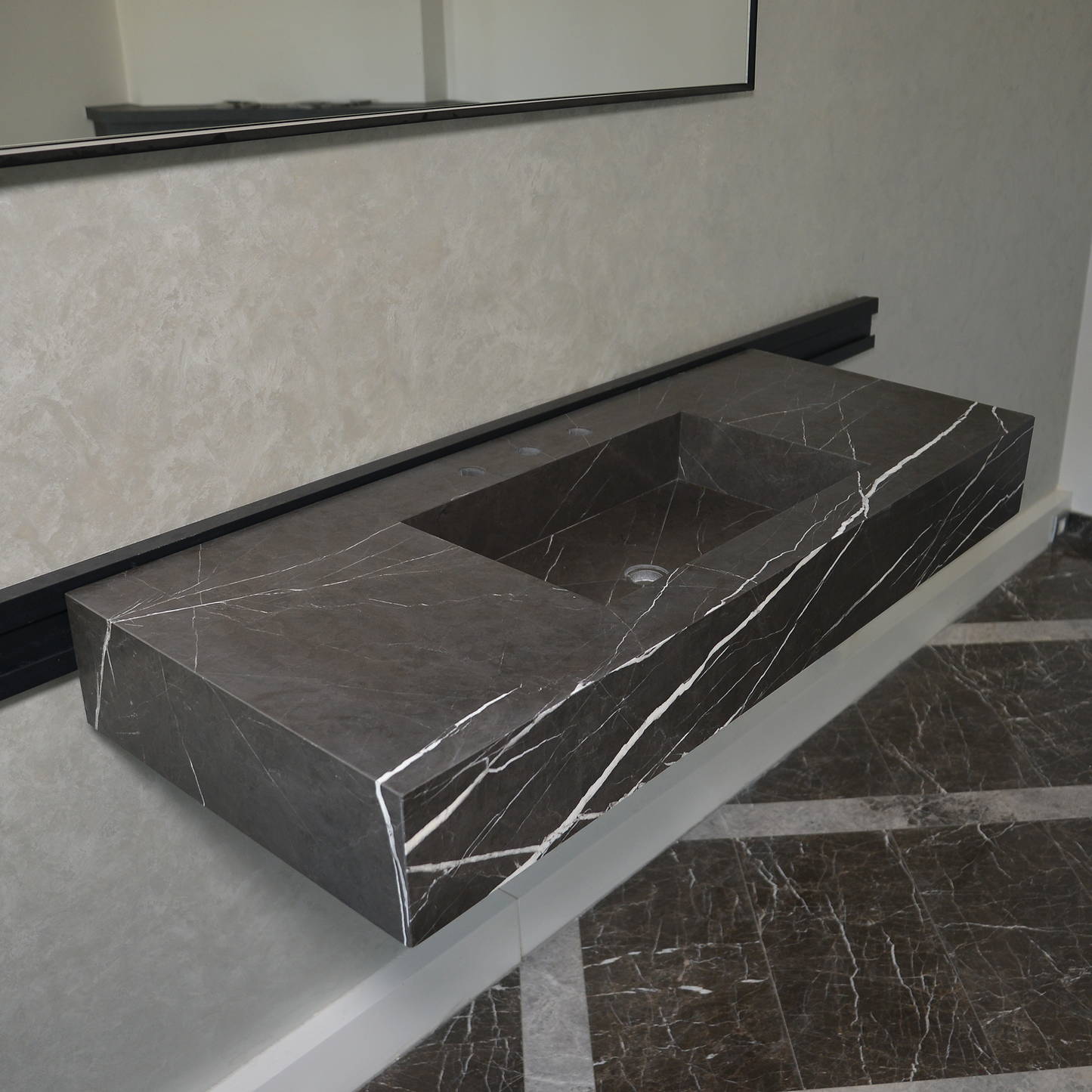 HANDCRAFTED CUSTOM PIETRA GREY MARBLE SINK (NS-081)