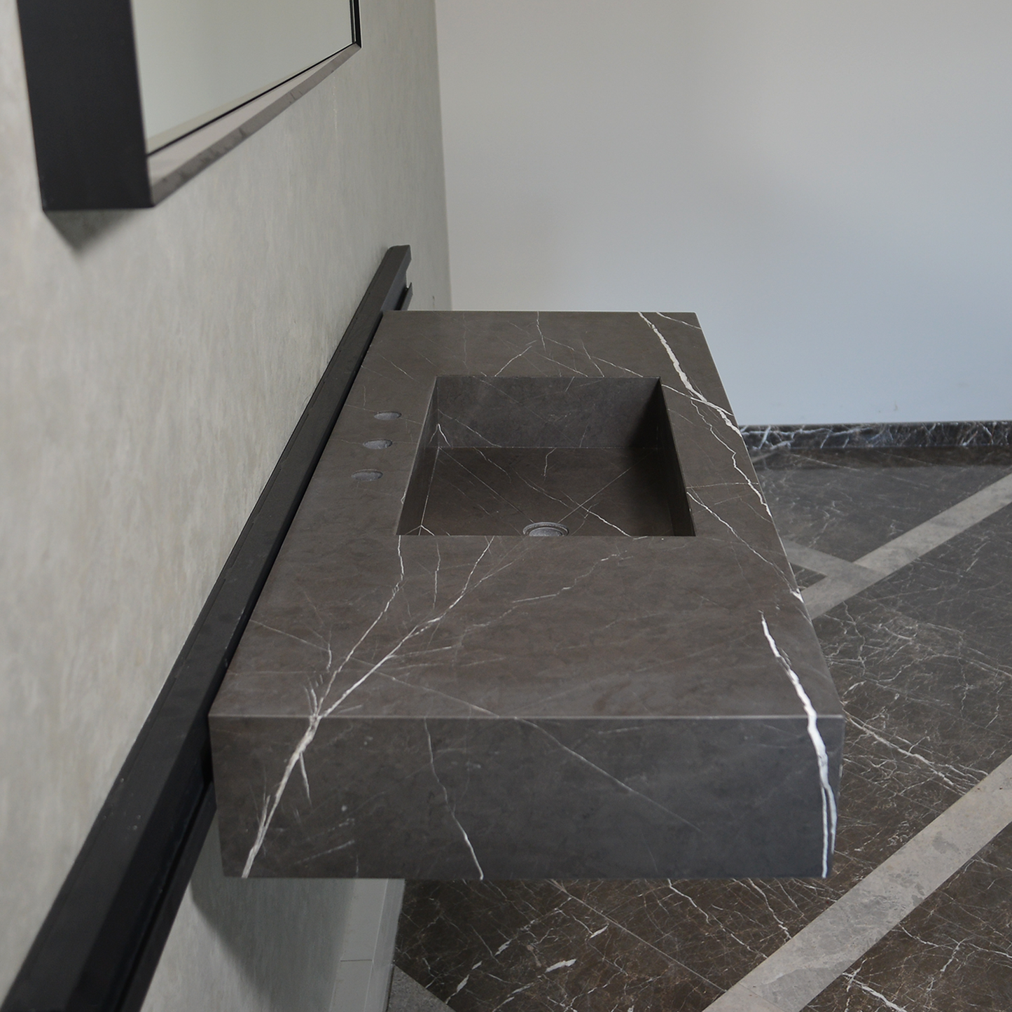 HANDCRAFTED CUSTOM PIETRA GREY MARBLE SINK (NS-081)