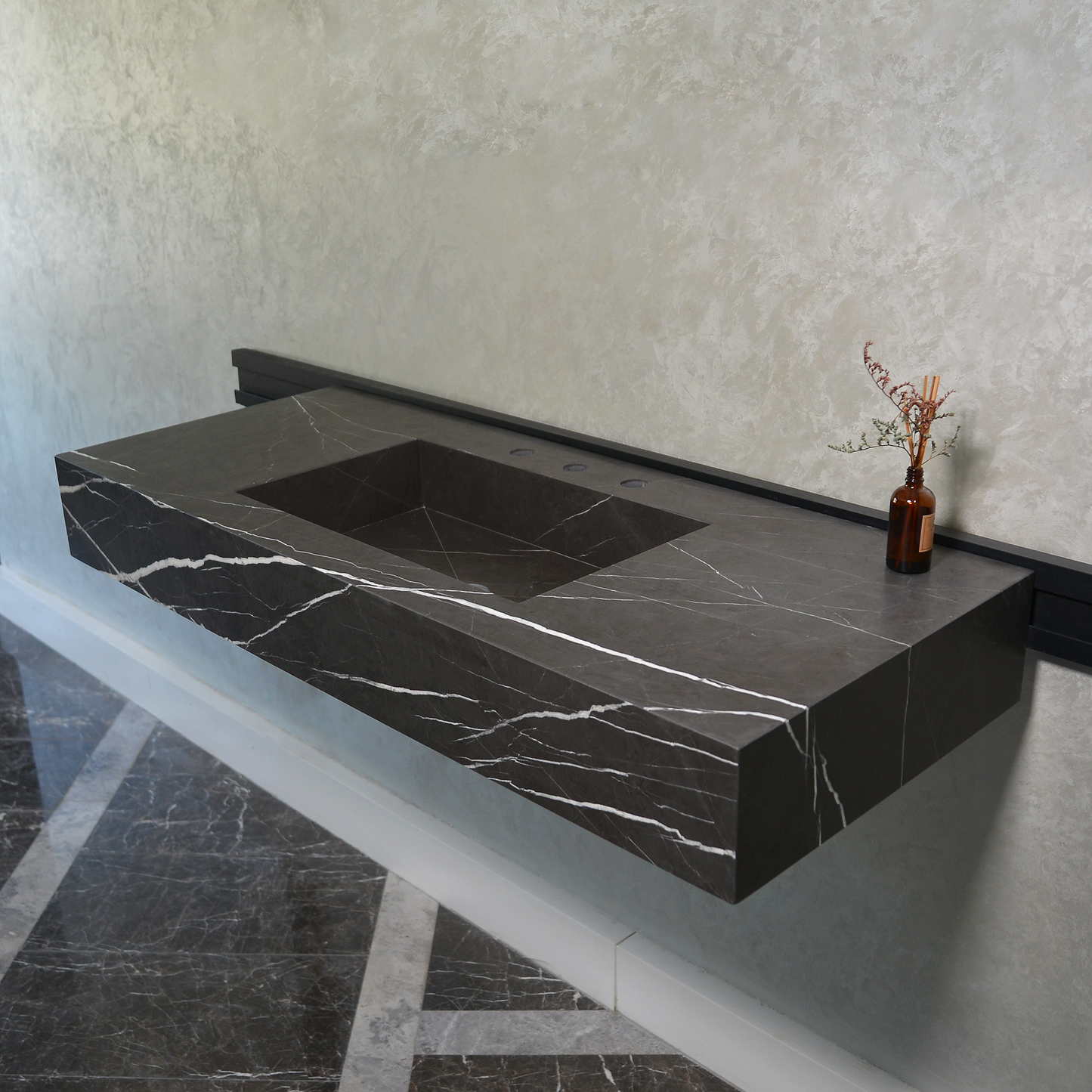 HANDCRAFTED CUSTOM PIETRA GREY MARBLE SINK (NS-081)