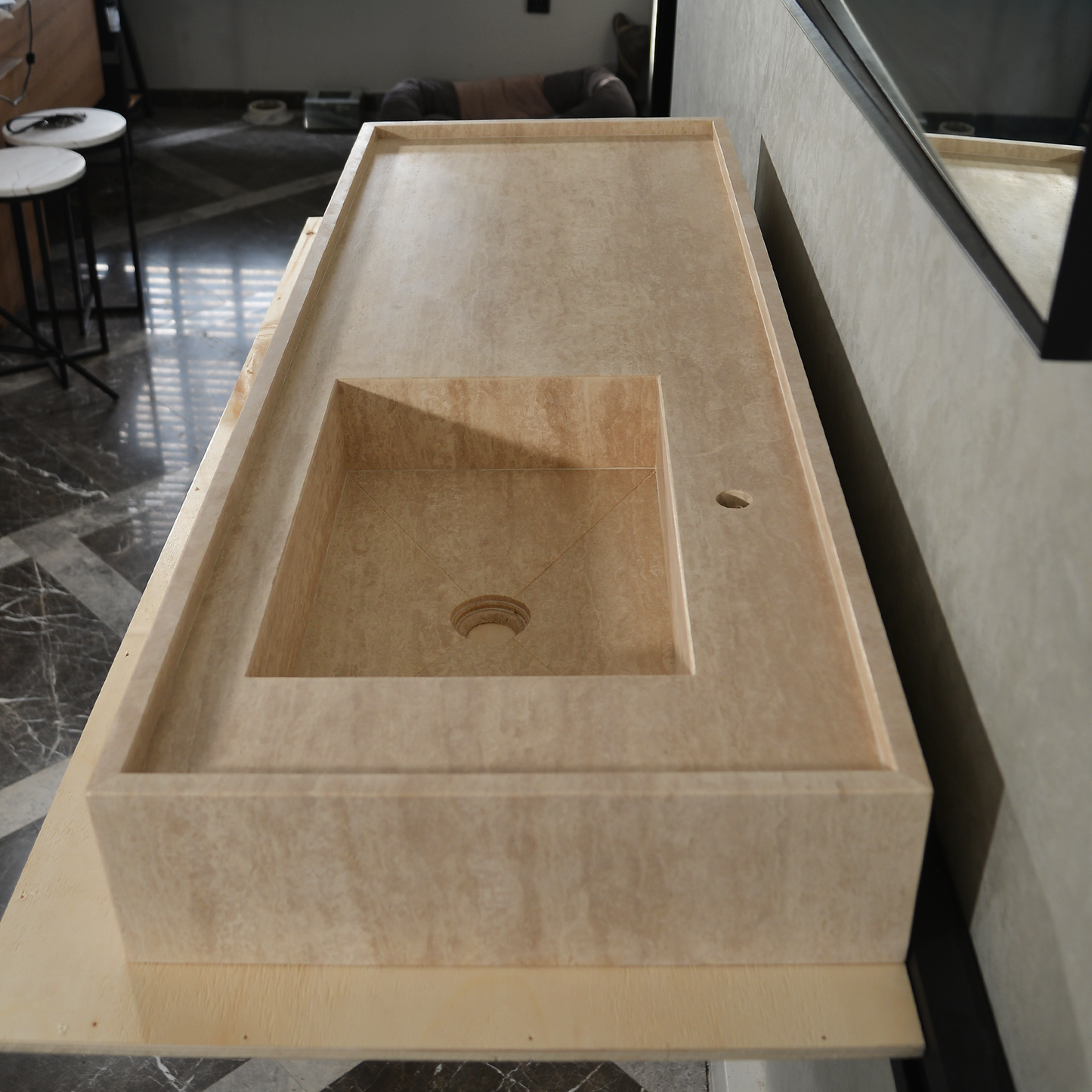 Handcrafted Custom Travertine Sink (TR-087)