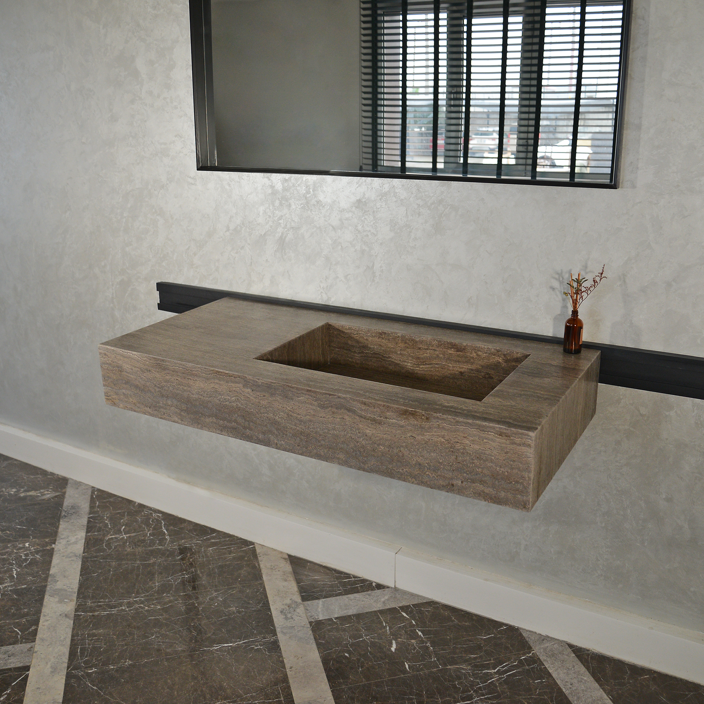 CUSTOM HANDCRAFTED SILVER TRAVERTINE SINK (TR-081)