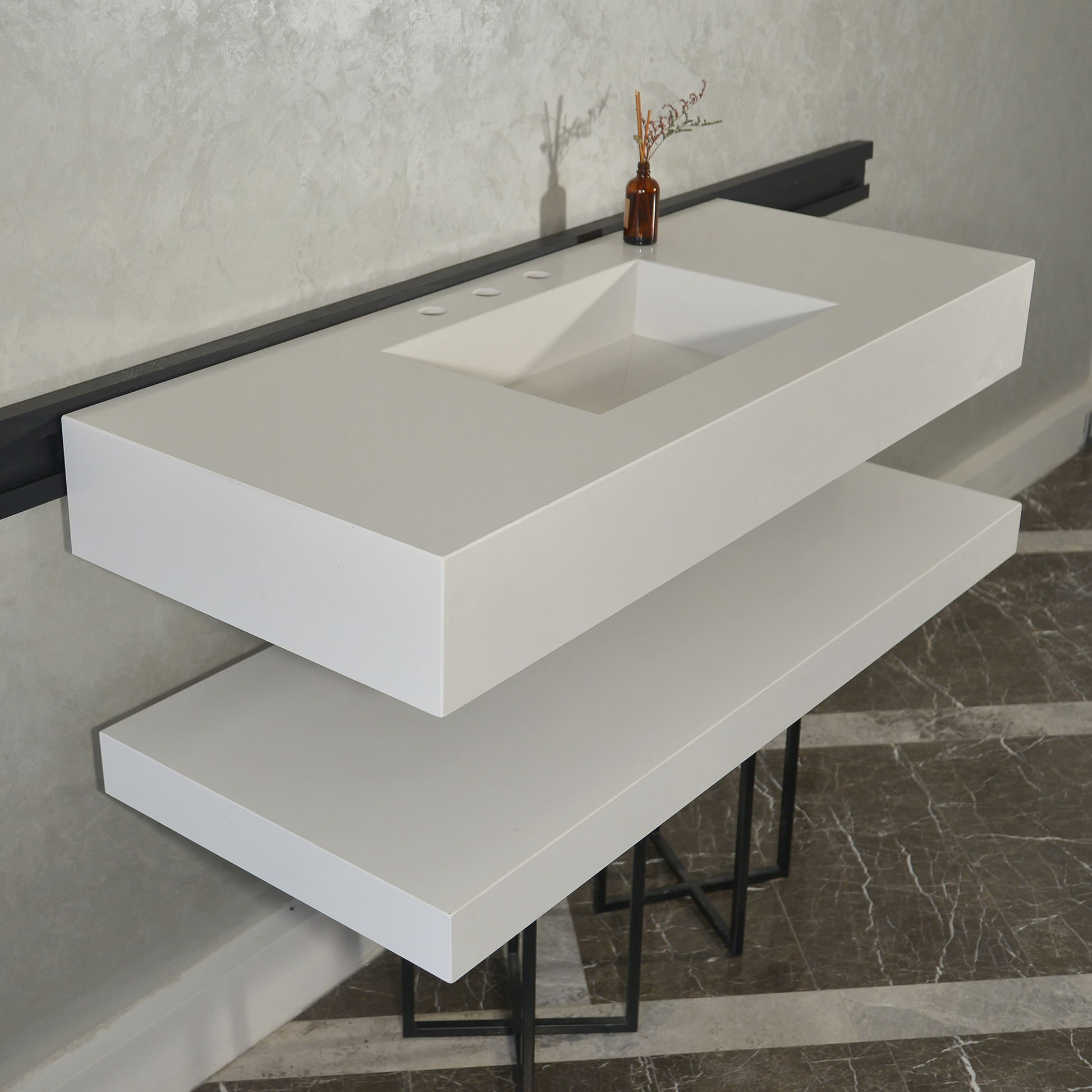 Custom Quartz Sink With Shelf, Bathroom Sink With Matching Shelf, Bathroom Vanity With Shelf, Bathroom Vanity With Single Sink, Vessel