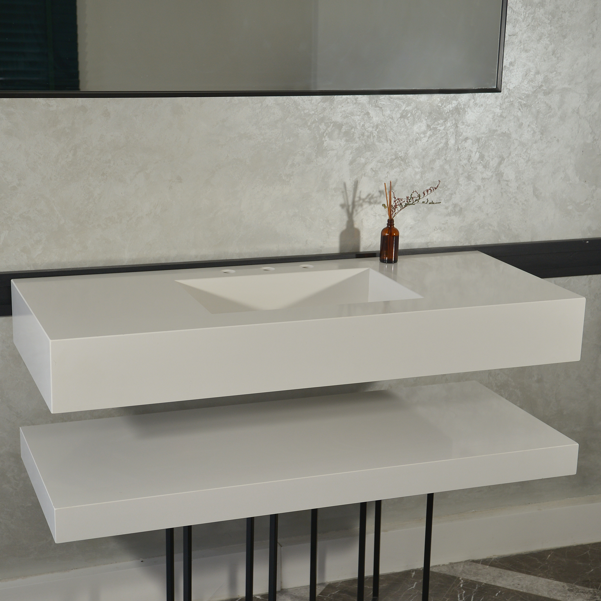 Custom Quartz Sink With Shelf, Bathroom Sink With Matching Shelf, Bathroom Vanity With Shelf, Bathroom Vanity With Single Sink, Vessel