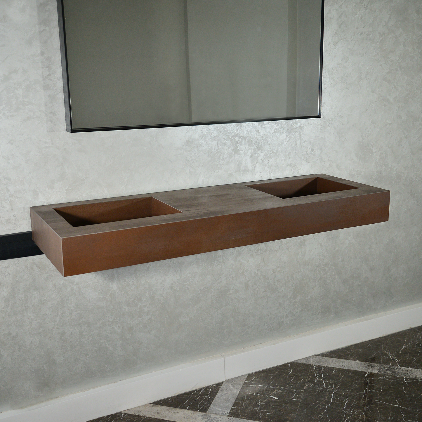 CUSTOM INFINITY – METAL CORTEN ENGINEERED PORCELAIN DOUBLE SINK (ES-083)