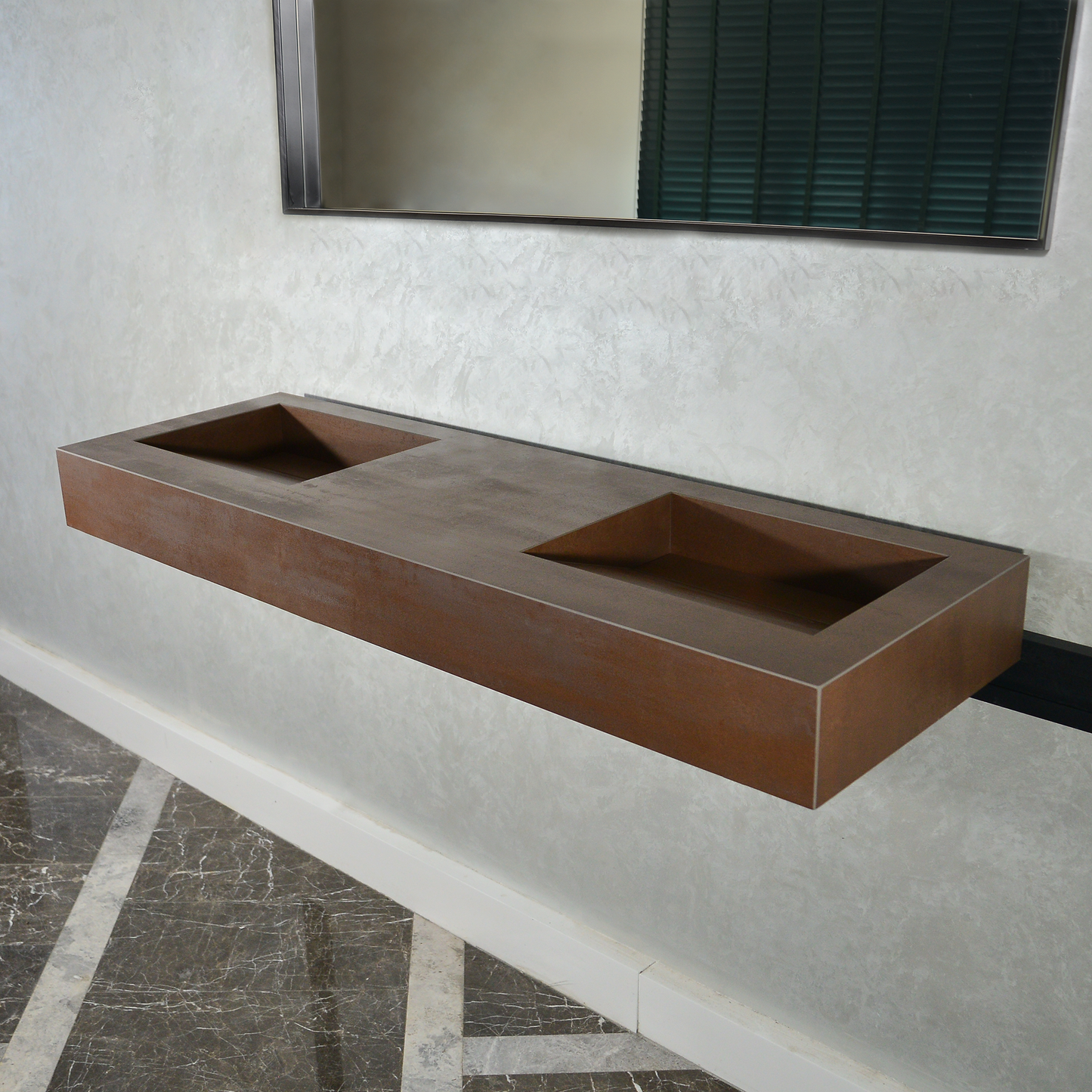 CUSTOM INFINITY – METAL CORTEN ENGINEERED PORCELAIN DOUBLE SINK (ES-083)