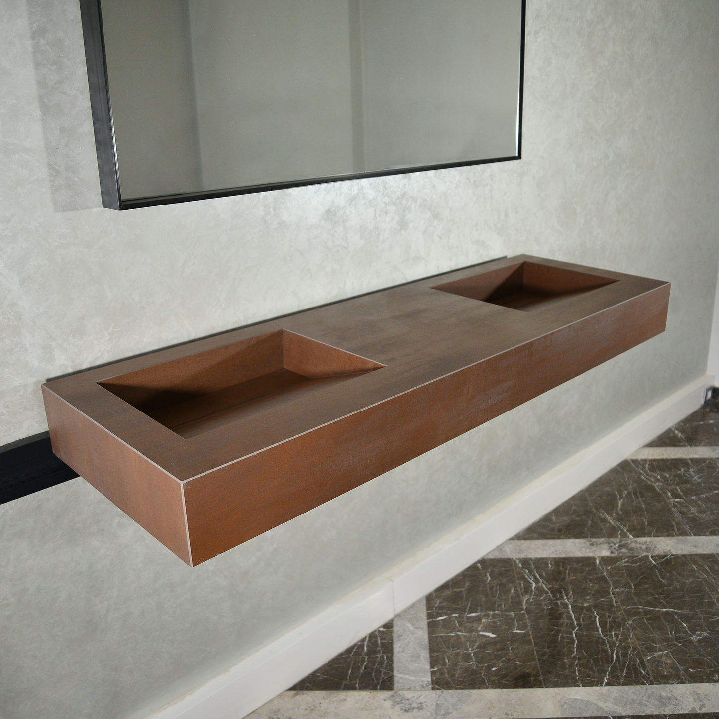 CUSTOM INFINITY – METAL CORTEN ENGINEERED PORCELAIN DOUBLE SINK (ES-083)