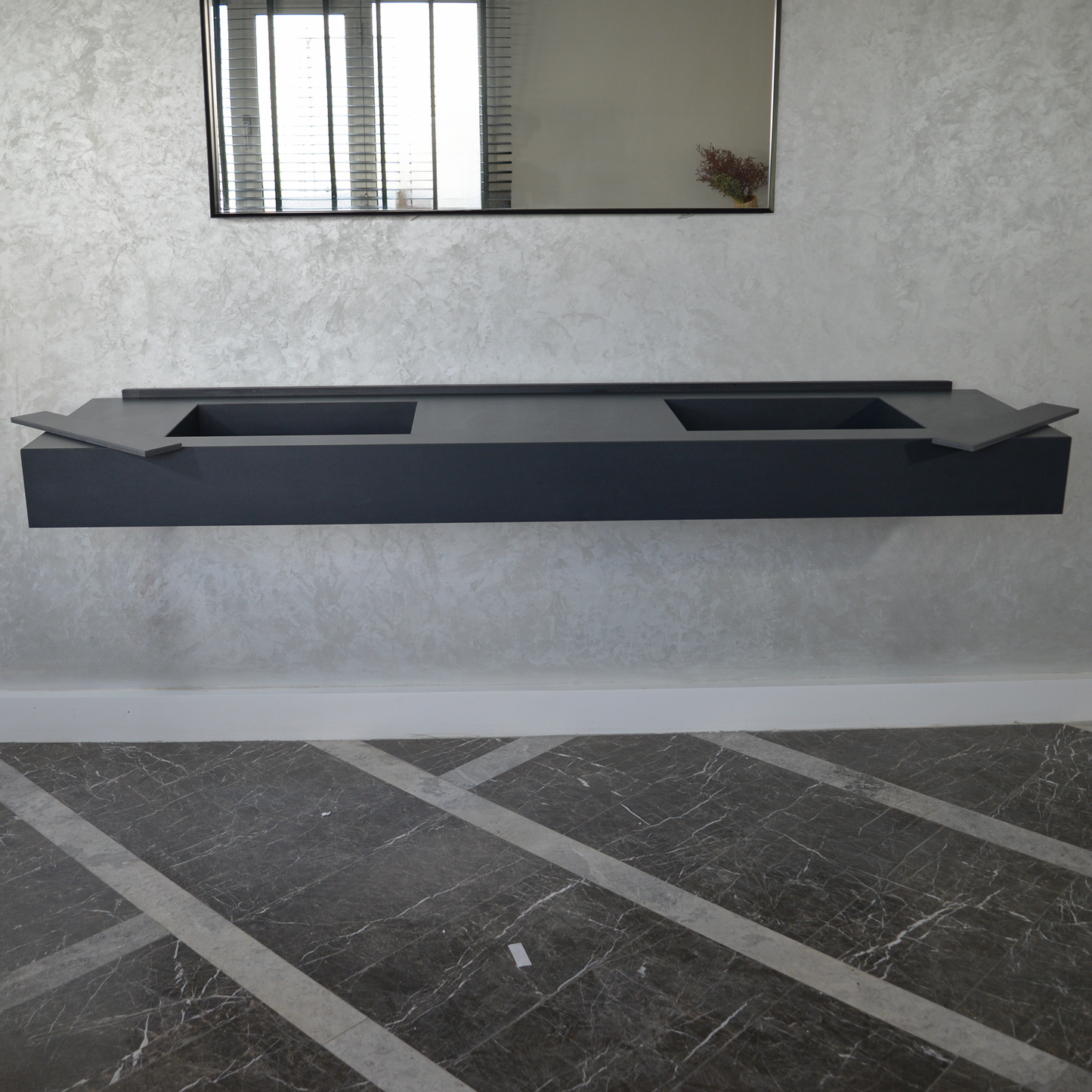 HANDCRAFTED INFINITY TOTAL BLACK HIGH ENGINEERED PORCELAIN DOUBLE SINK (ES-093)