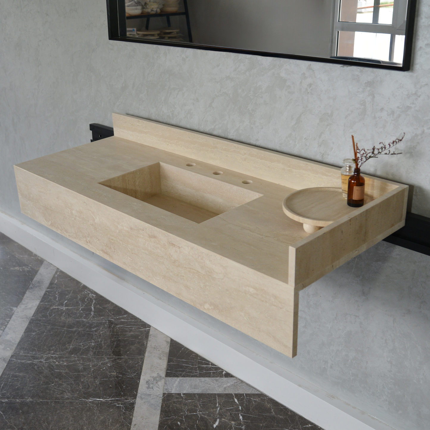 HANDCRAFTED CUSTOM TRAVERTINE SINK (TR-092)