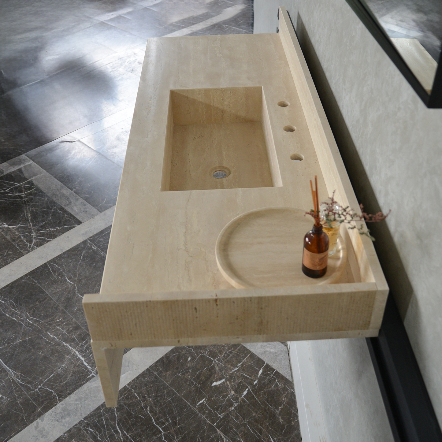 HANDCRAFTED CUSTOM TRAVERTINE SINK (TR-092)