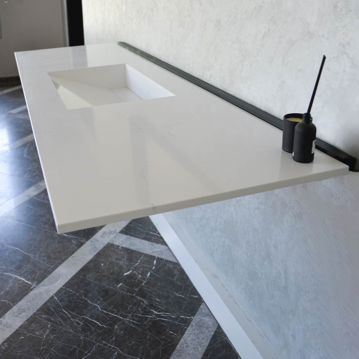 CUSTOM COANTE HIEDRA QUARTZ SINK / SUITABLE FOR WALL MOUNTING QUARTZ VANITY (QU-112)