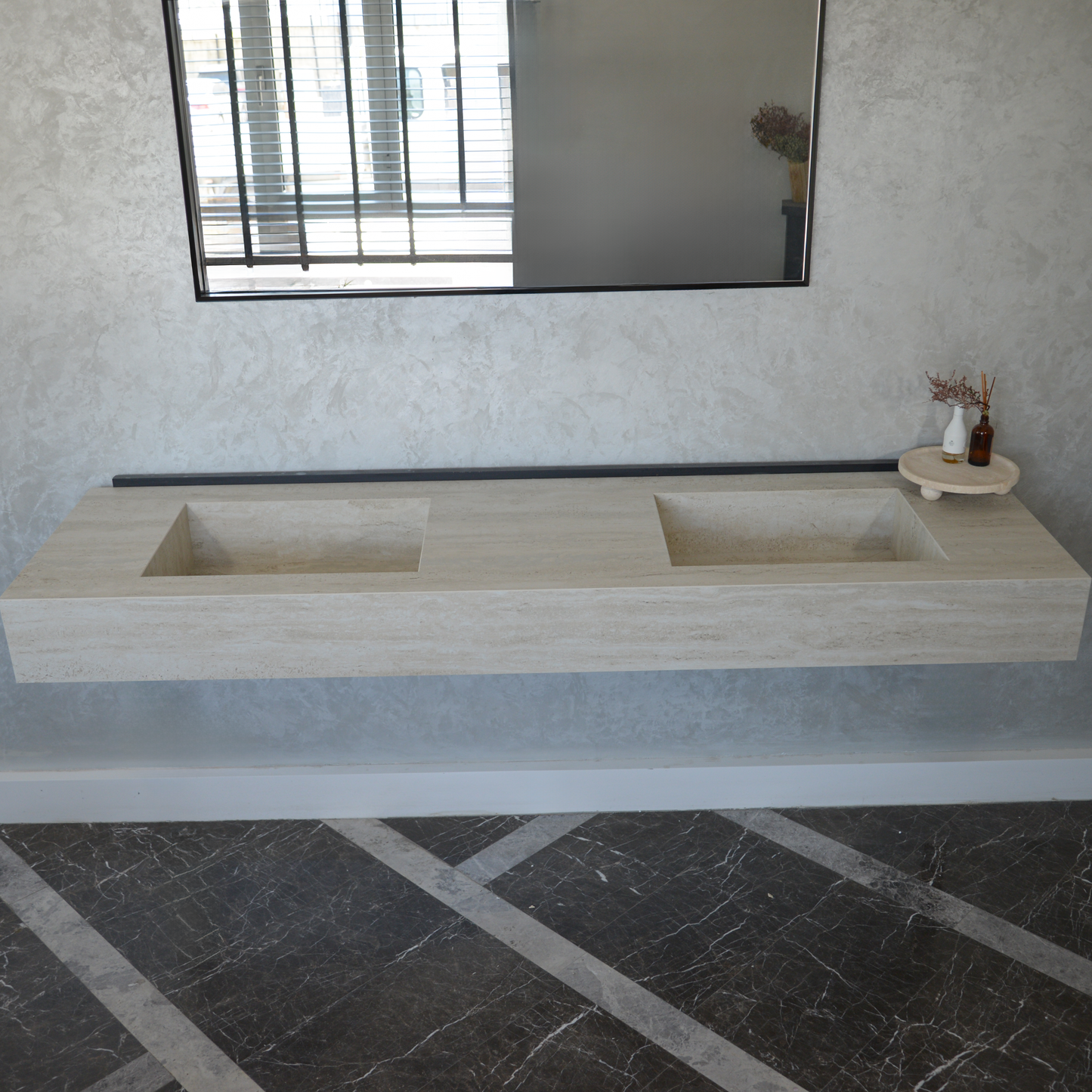 HANDCRAFTED INFINITY TRAVERTINO CHIARO HIGH ENGINEERED PORCELAIN DOUBLE SINK (ES-099)