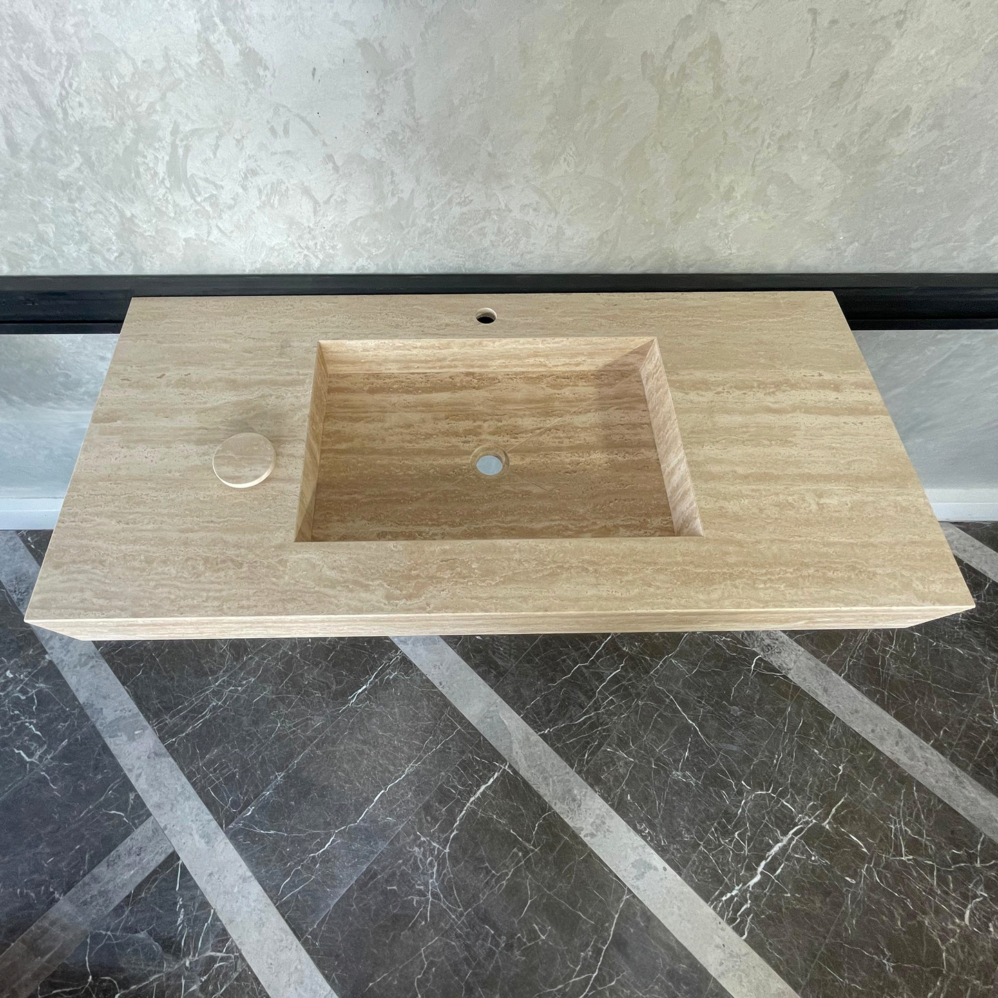 HANDCRAFTED CUSTOM TRAVERTINE SINK (TR-072)