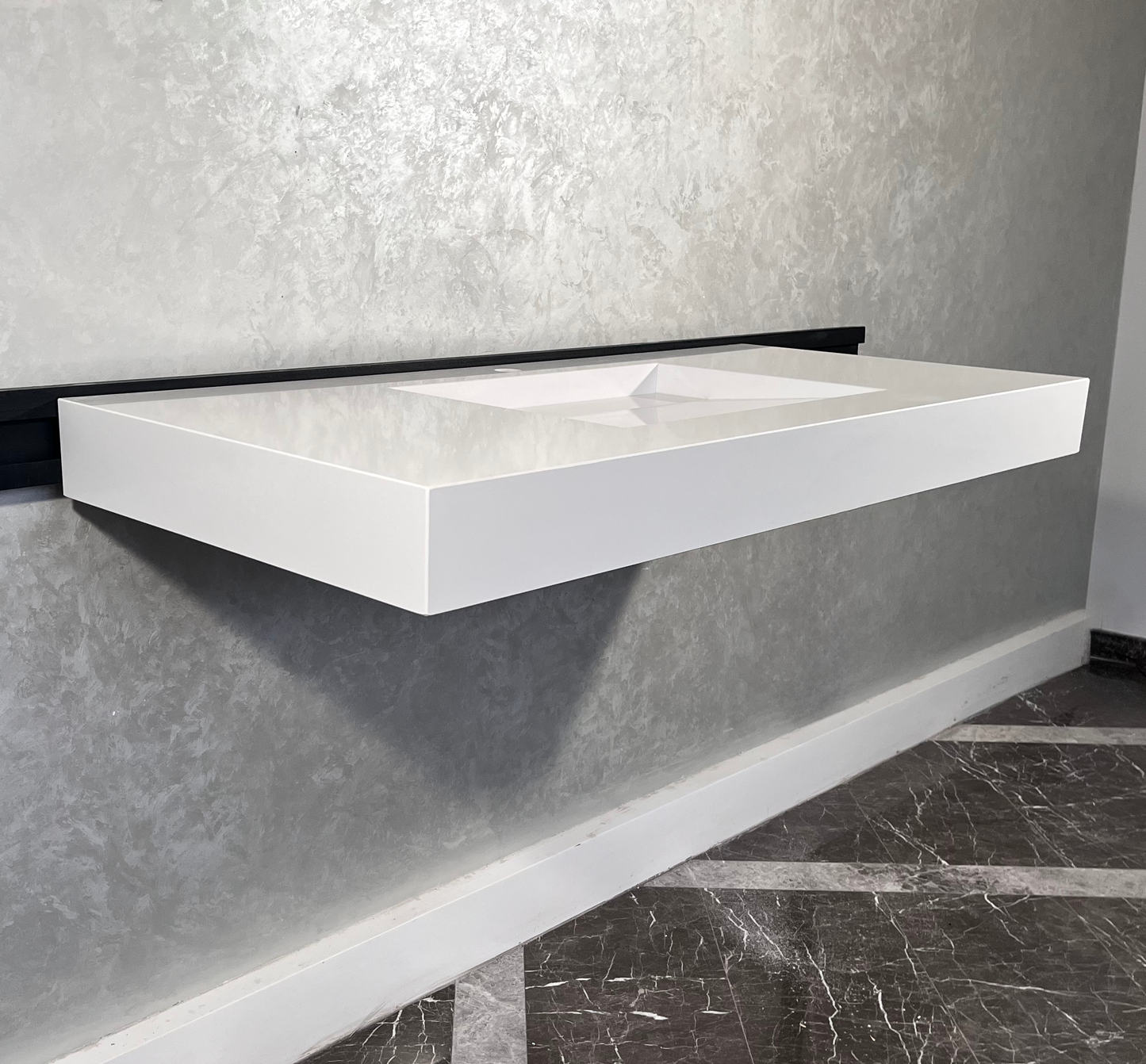 CUSTOM WHITE QUARTZ TROUGH SINK (QU-063)