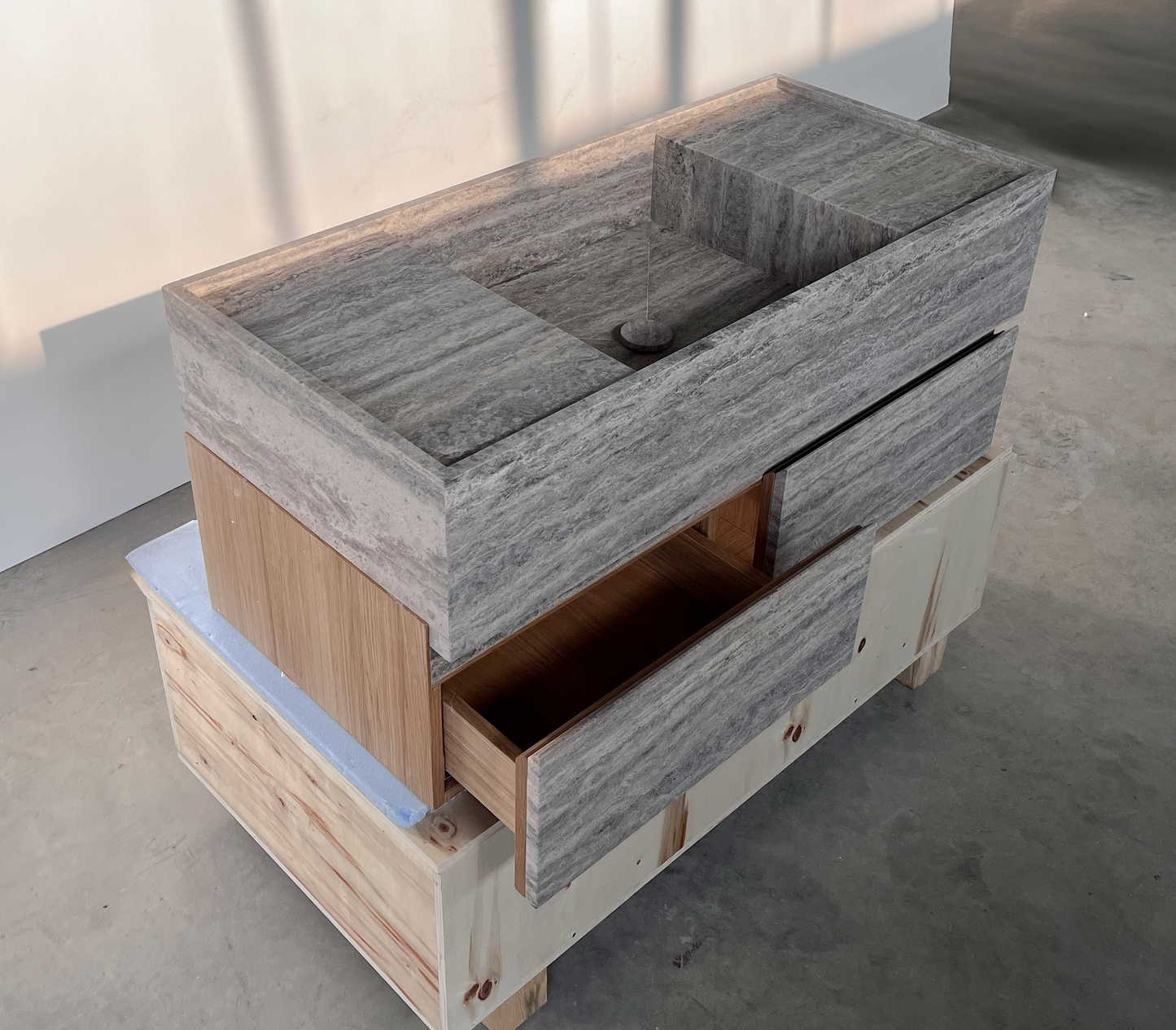 HANDCRAFTED CUSTOM SILVER TRAVERTINE SINK (TR-120)