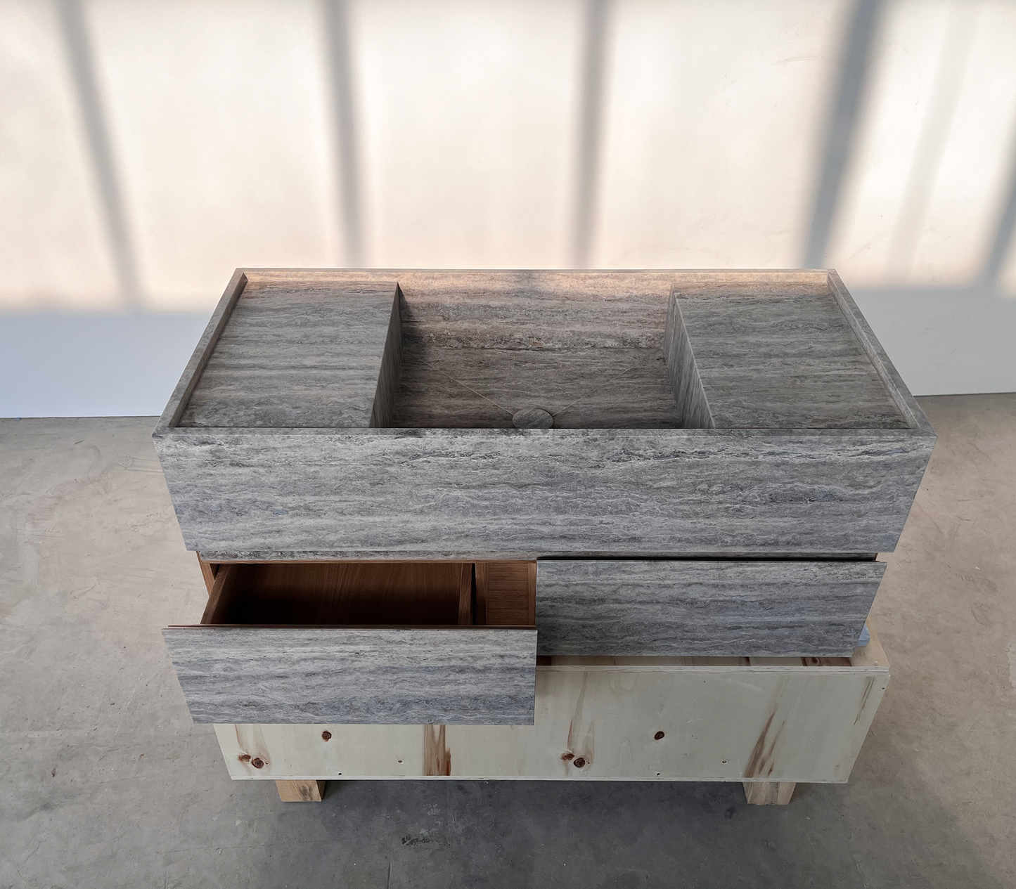 HANDCRAFTED CUSTOM SILVER TRAVERTINE SINK (TR-120)
