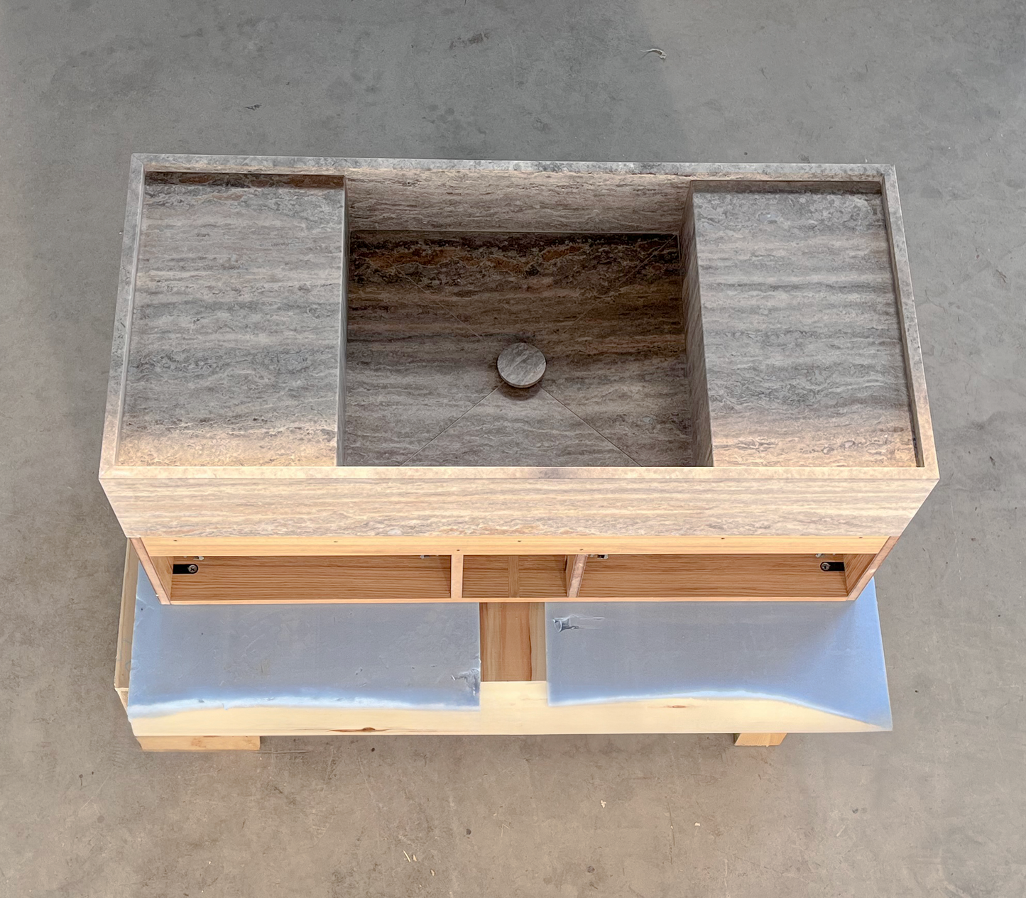 HANDCRAFTED CUSTOM SILVER TRAVERTINE SINK (TR-120)