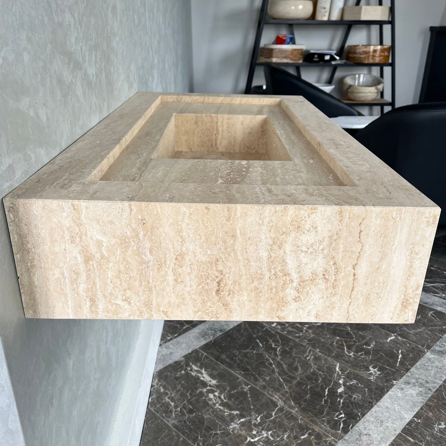 HANDCRAFTED CUSTOM TRAVERTINE SINK (TR-072)