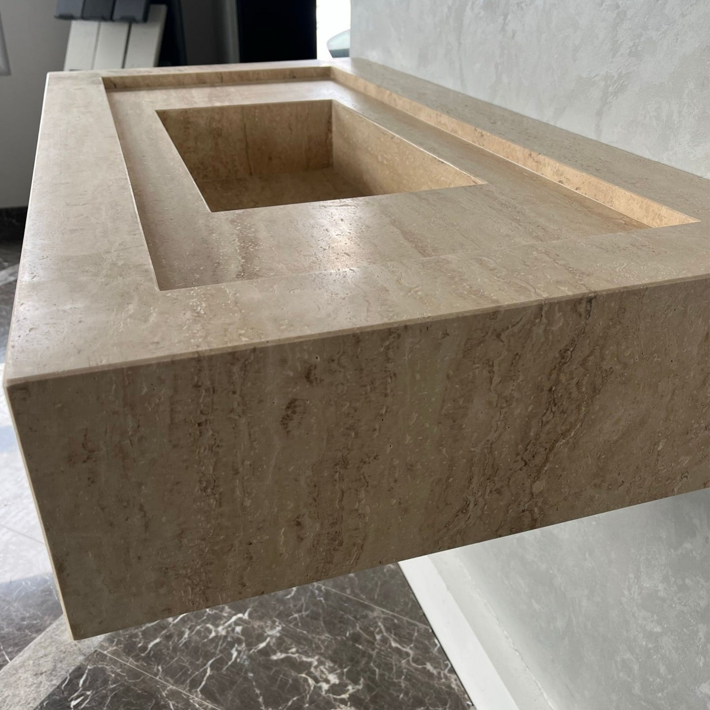 HANDCRAFTED CUSTOM TRAVERTINE SINK (TR-072)