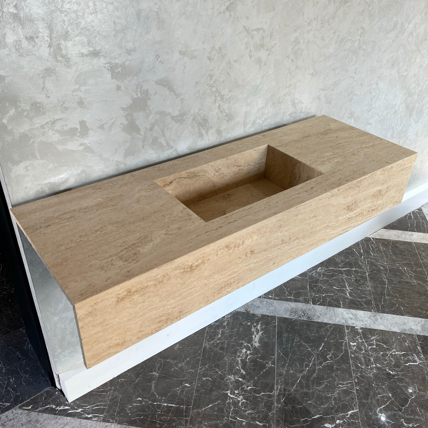 HANDCRAFTED CUSTOM TRAVERTINE SINK (TR-051)