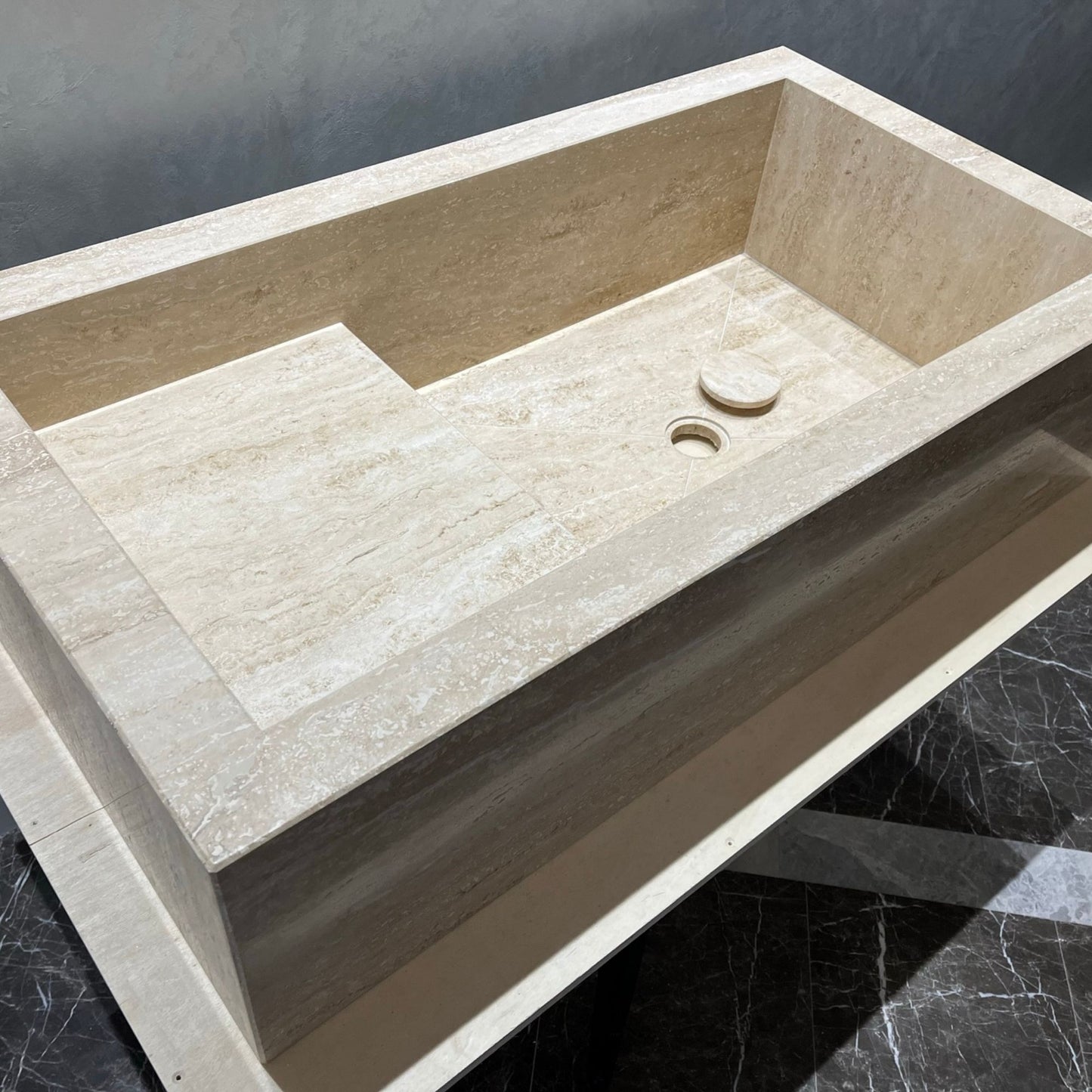 HANDCRAFTED CUSTOM TRAVERTINE SINK (TR-107)