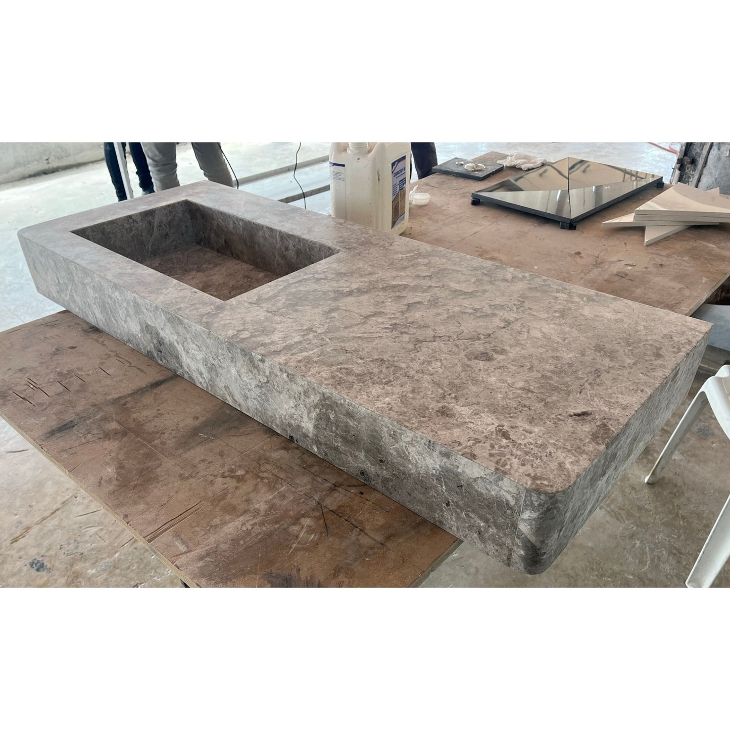 HANDCRAFTED CUSTOM TUNDRA GREY MARBLE SINK (NS-073)