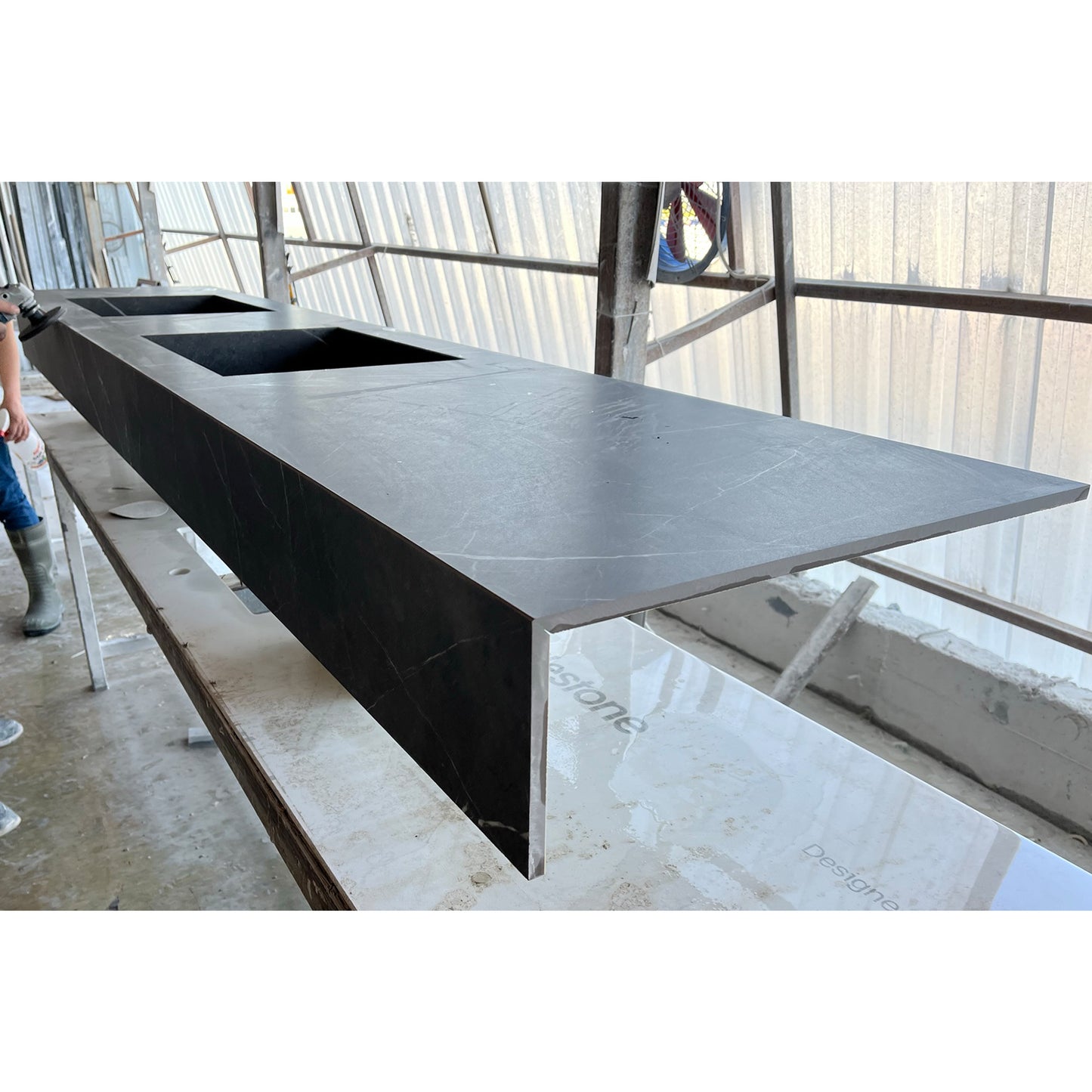 HANDCRAFTED PIETRA GREY HIGH ENGINEERED PORCELAIN DOUBLE SINK (ES-171)