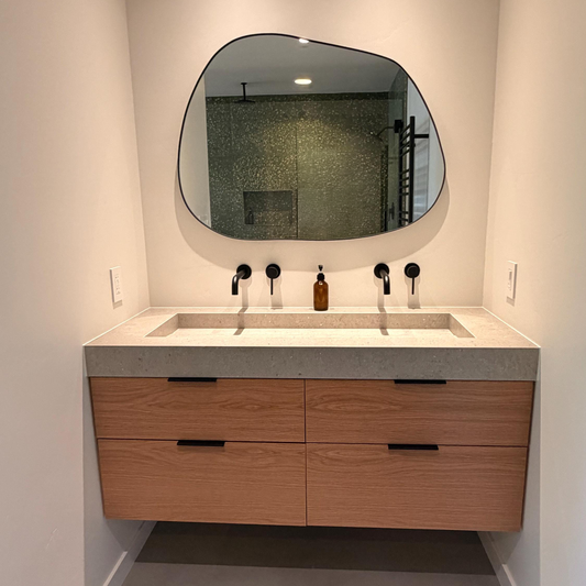 Handmade Argento Strata Naturale Porcelain Sink: Marble Look, Custom Bathroom Vanity (ES-061)