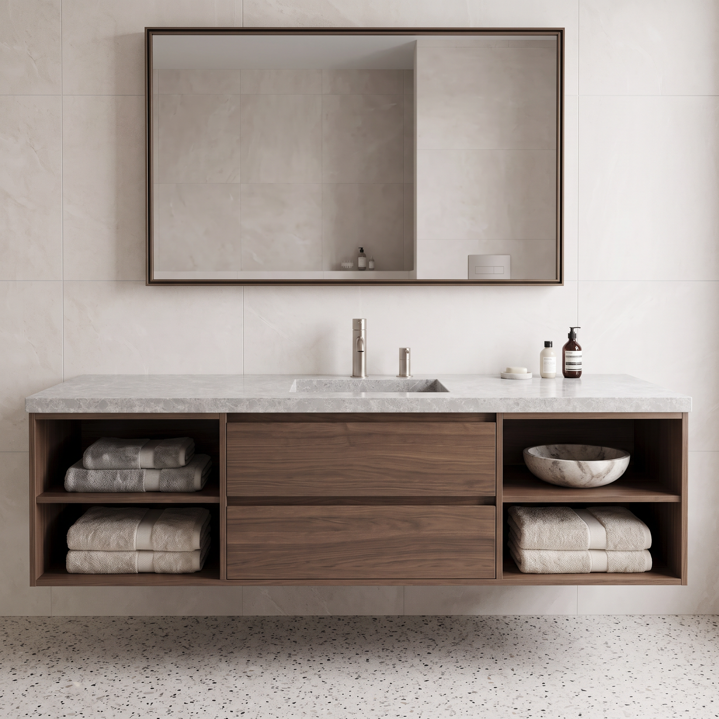 Handcrafted Tundra Grey Marble Sink: Custom Bathroom Vanity (NS-099)