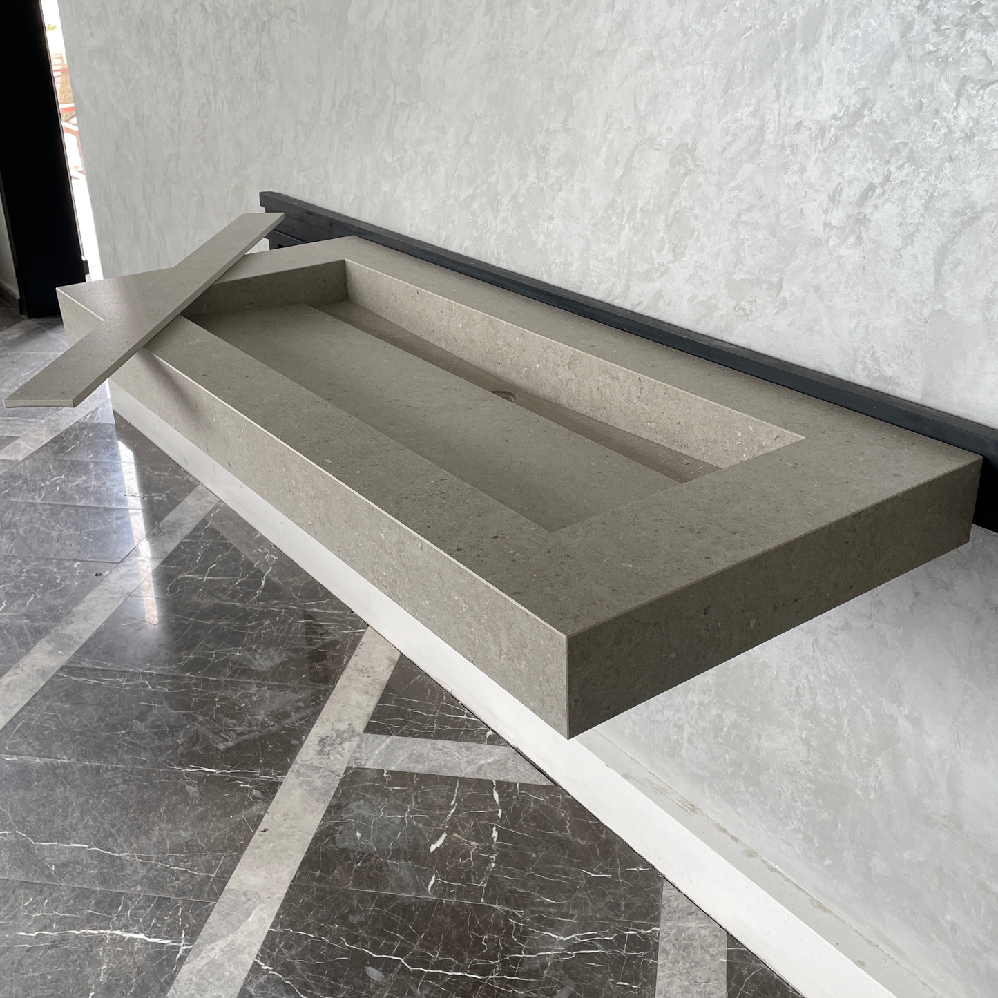 Handmade Argento Strata Naturale Porcelain Sink: Marble Look, Custom Bathroom Vanity (ES-061)