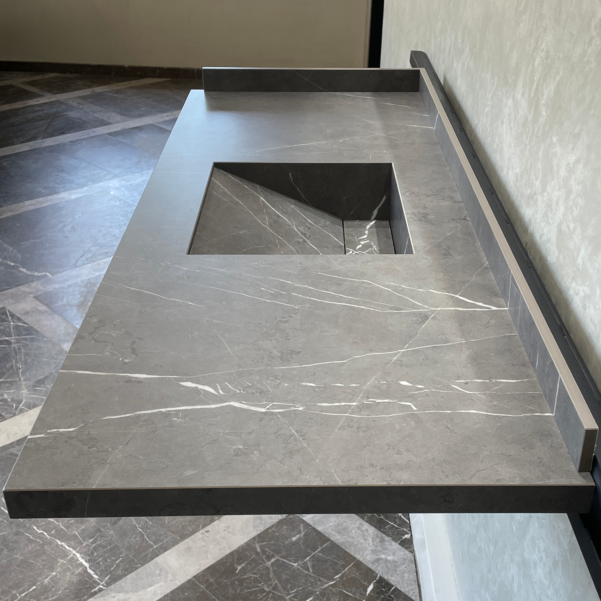 Handcrafted Custom Infinity Pietra Grey Porcelain Bathroom Sink: Custom Vanity Top or Wall Mount (ES-053)