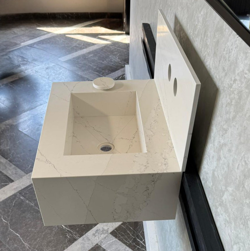 Custom Quartz Bathroom Sink – Handmade Quartz Vessel Sink, Integrated Quartz Countertop Sink, Modern Quartz Vanity Sink