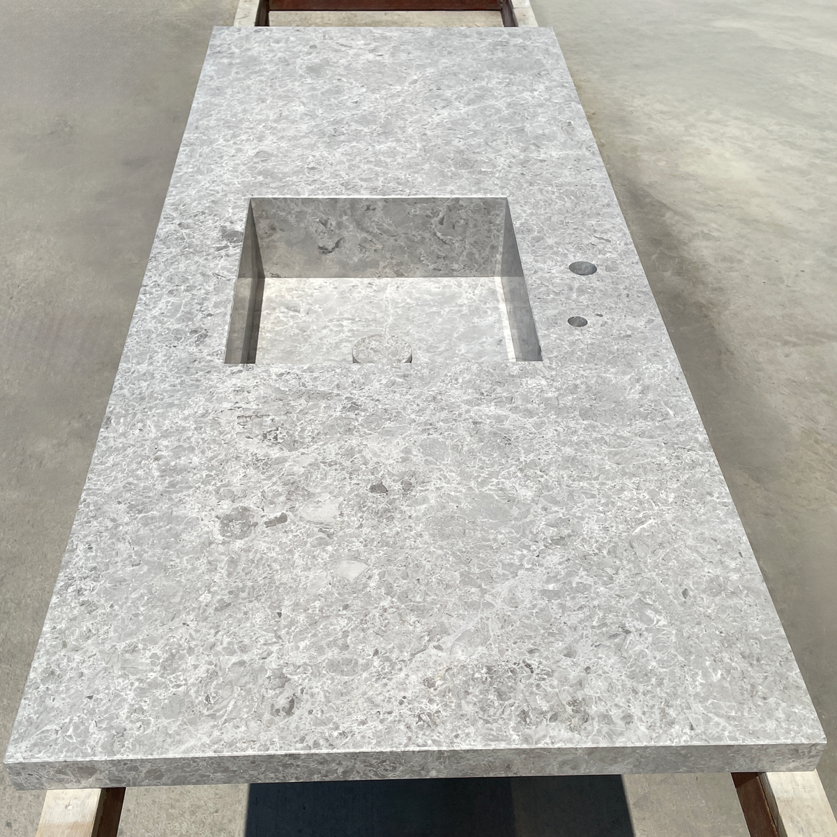 Handcrafted Tundra Grey Marble Sink: Custom Bathroom Vanity (NS-099)