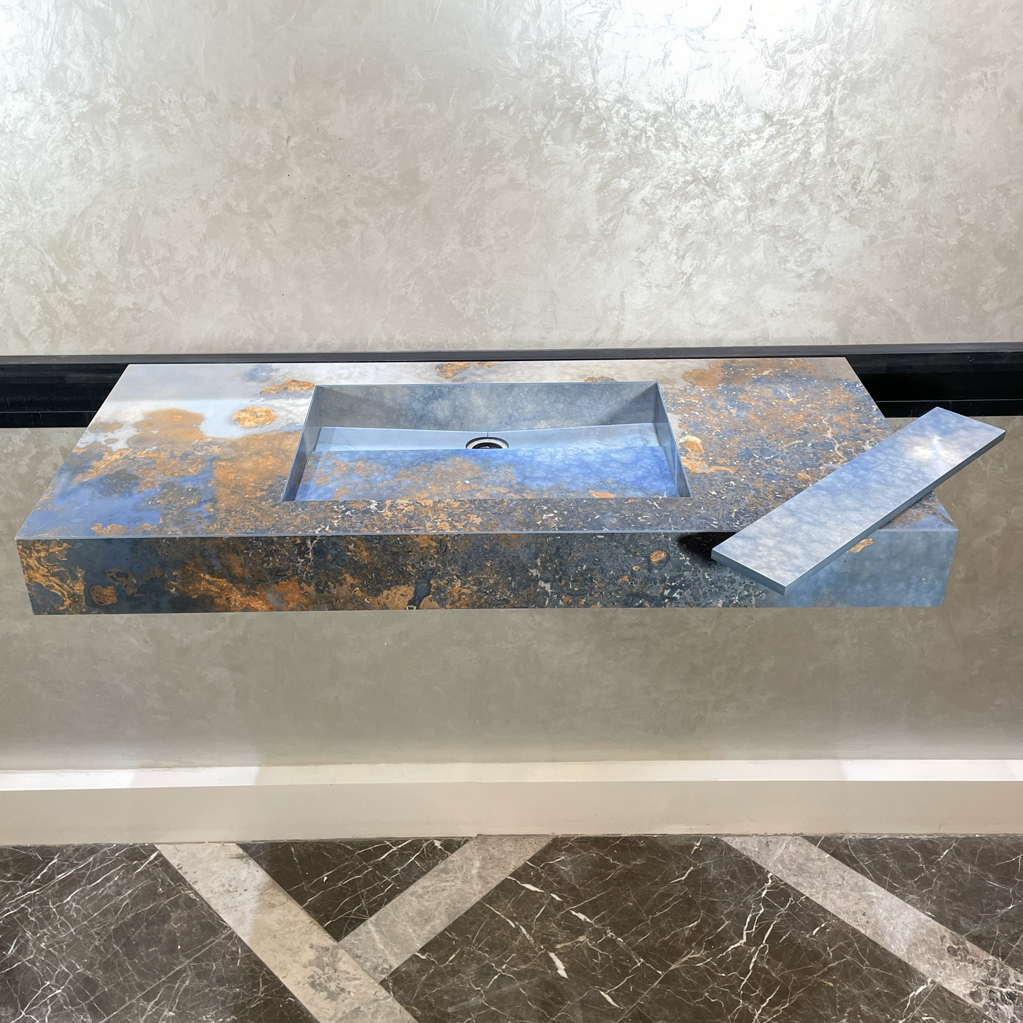 Handmade Thunderstorm Porcelain Sink: Marble Look, Custom Bathroom Vanity (ES-39)