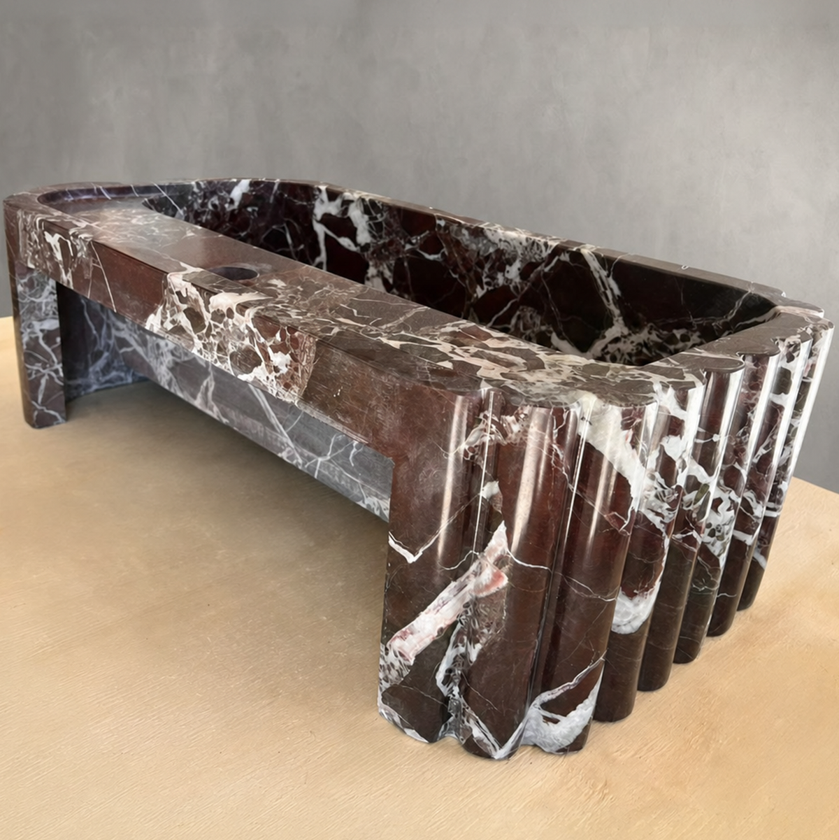 Hand Carved Custom Fluted Rosso Levanto Marble Sink (NS-030)