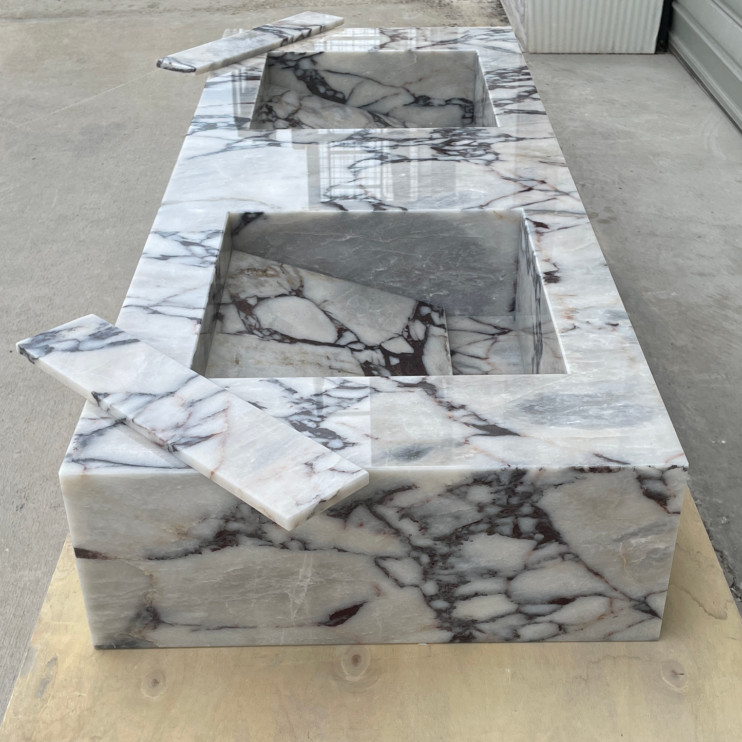Handcrafted Calacatta Viola Marble Double Sink: Custom Bathroom Vanity (NS-150)