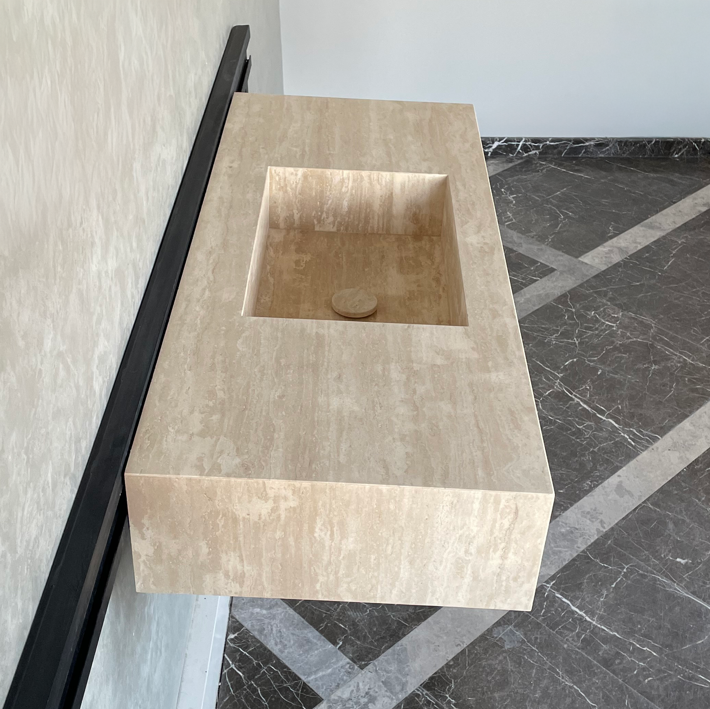 Handmade Vein Cut Travertine Sink: Custom Beige Bathroom Vanity (TR-94)